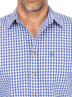 OS-Trachten Trachtenhemd Karo Langarmhemd BASIC blau (Regular Fit)