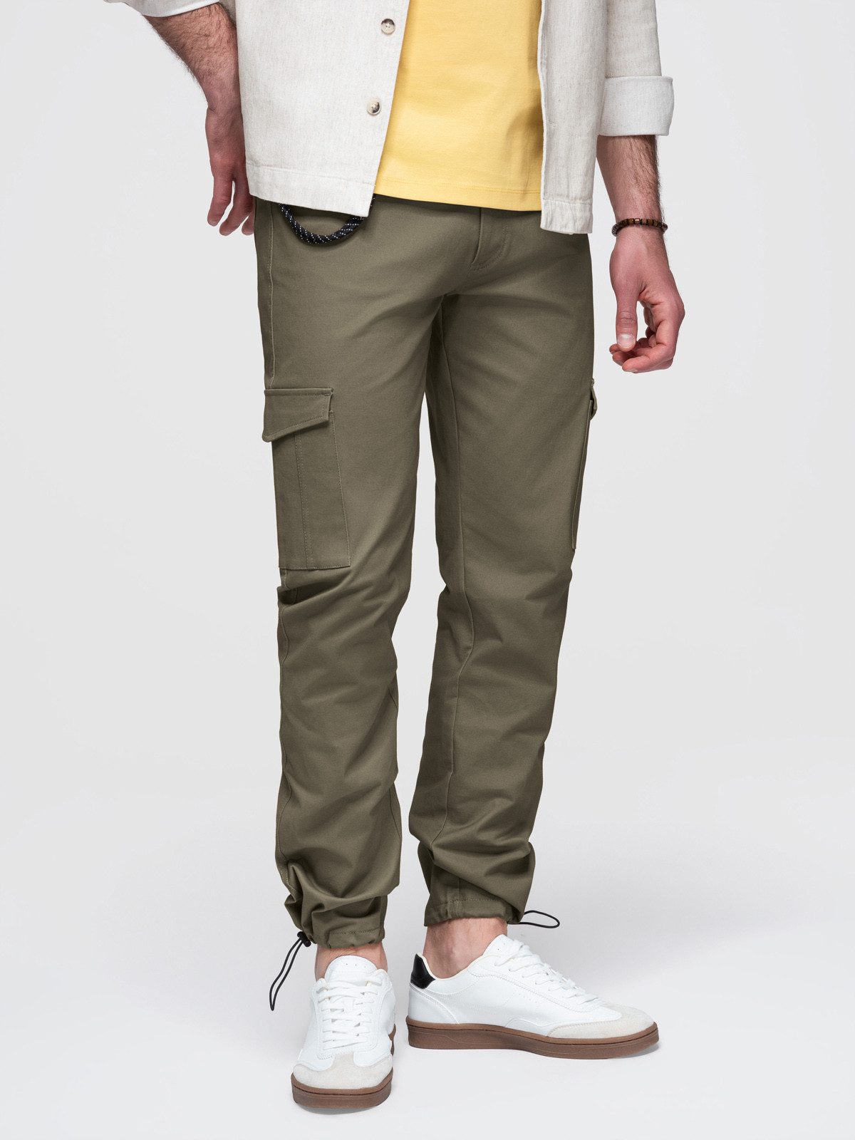 OMBRE Cargohose Herren Cargohose mit regulierbaren Beinabschlüssen Dark olive XL (kein Set, 1-tlg) abnehmbare Schnur
