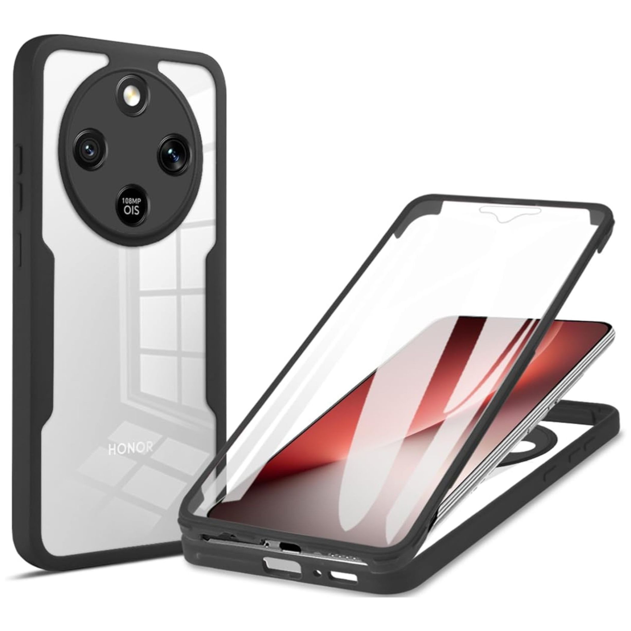 Wigento Handyhülle 360 Grad für Honor Magic 8 Lite Full Display & Kameraschutz Schwarz 6,78 Zoll, 360 Grad Schutz, stoßdämpfend, robust