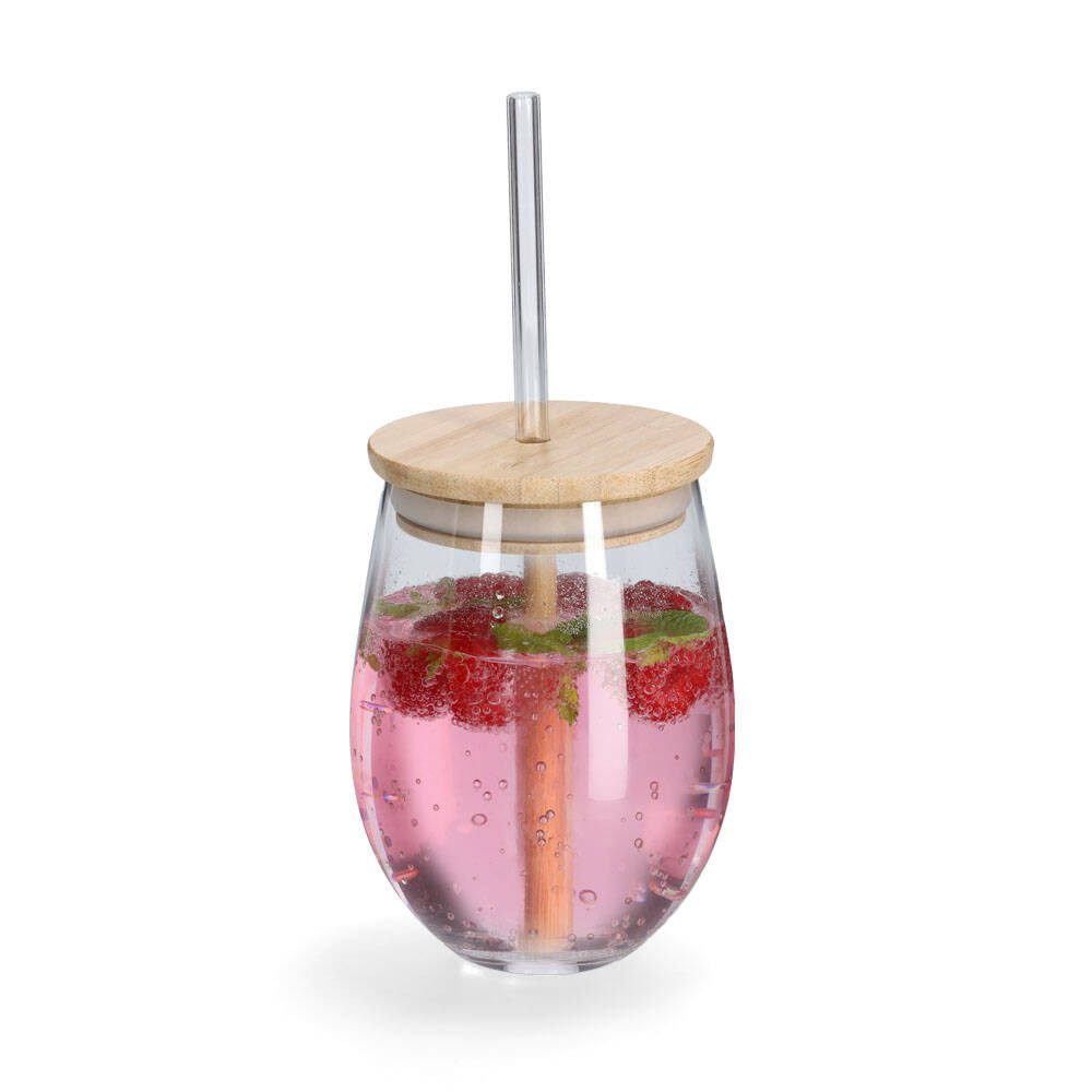 Zeller Present Glas Trinkglas mit Glasstrohhalm und dichtem Bambusdeckel, 500 ml, Glas