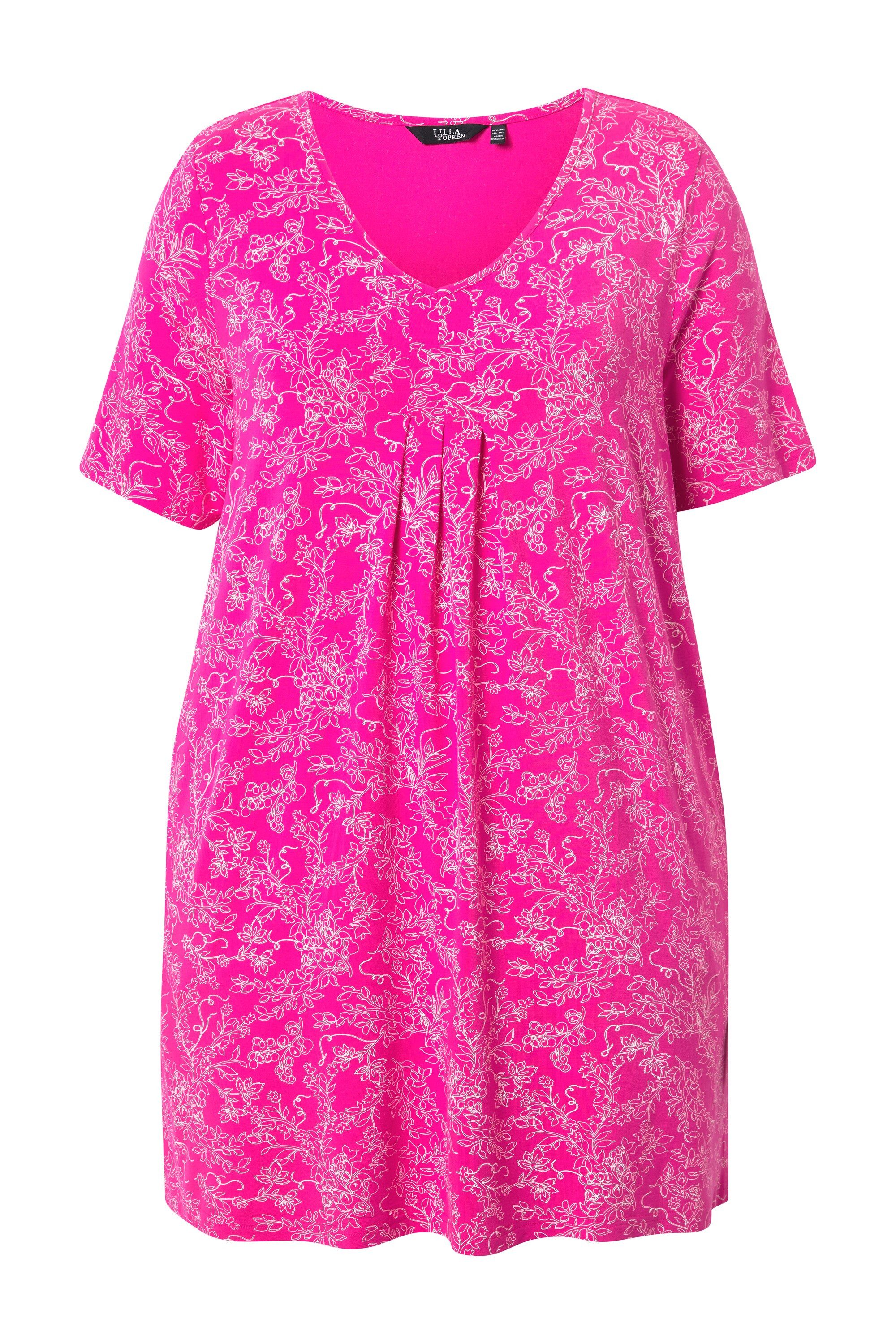 T-Shirt Longshirt floraler Druck V-Ausschnitt Halbarm