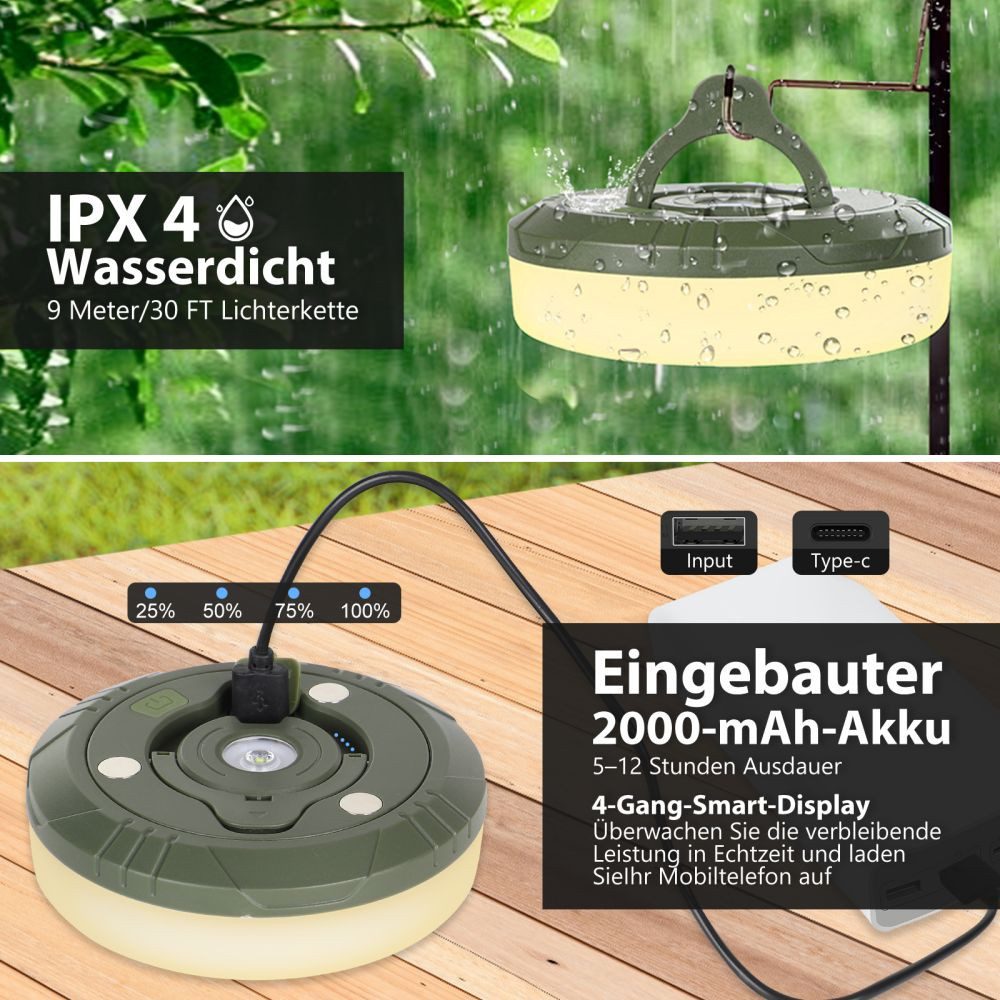 PRIISF Lichterkette Camping lichterkette Party, LED Camping Lichterkette Aufrollbar, Wiederaufladbar über USB, Tragbare Campinglampe für Camping, Garten