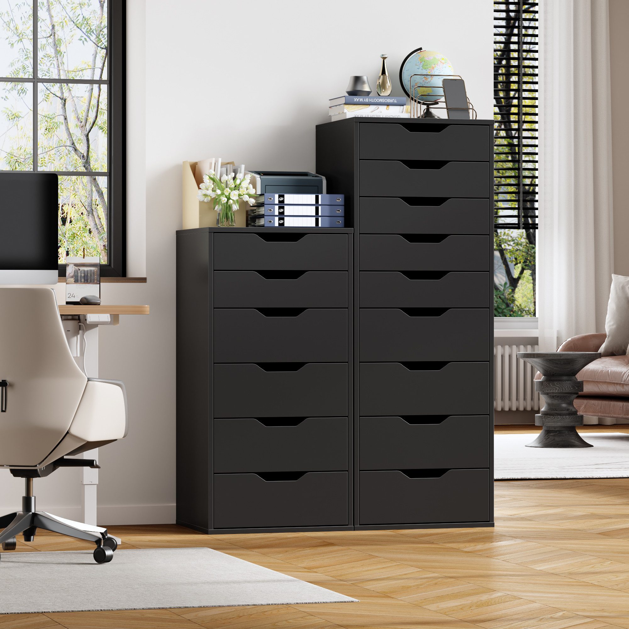 Homfa Kommode Schubladenschrank, Schubladenkommode, Aktenschrank, mit 6 Schubladen, 45x40x90,5 cm, Schwarz