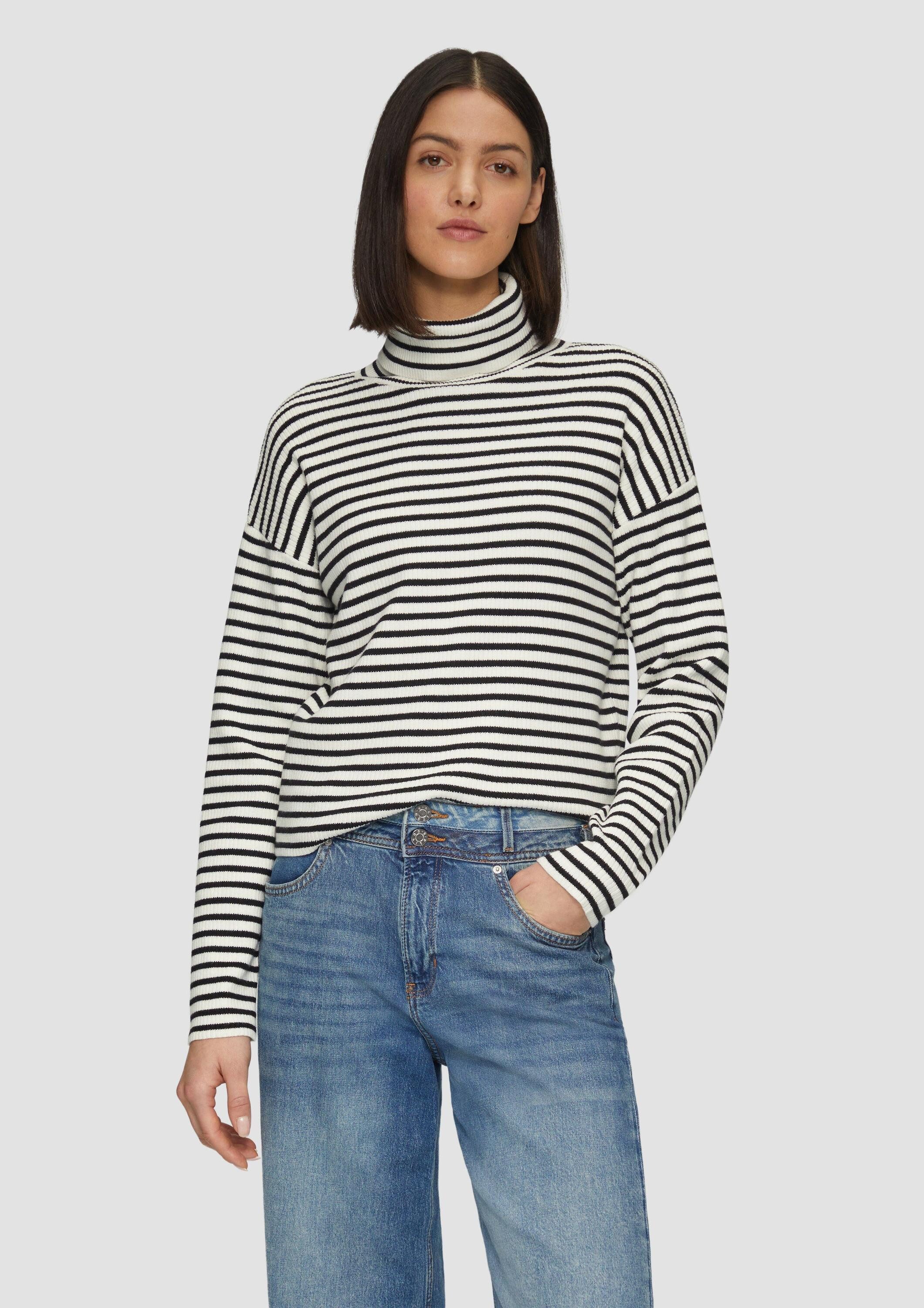 s.Oliver Longpullover Strickpullover Rollkragenpullover mit Rippstruktur