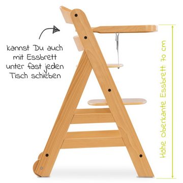 Hauck Hochstuhl Alpha Plus Move - Natur, Mitwachsender Holz Kinderhochstuhl mit Tisch, Rollen höhenverstellbar