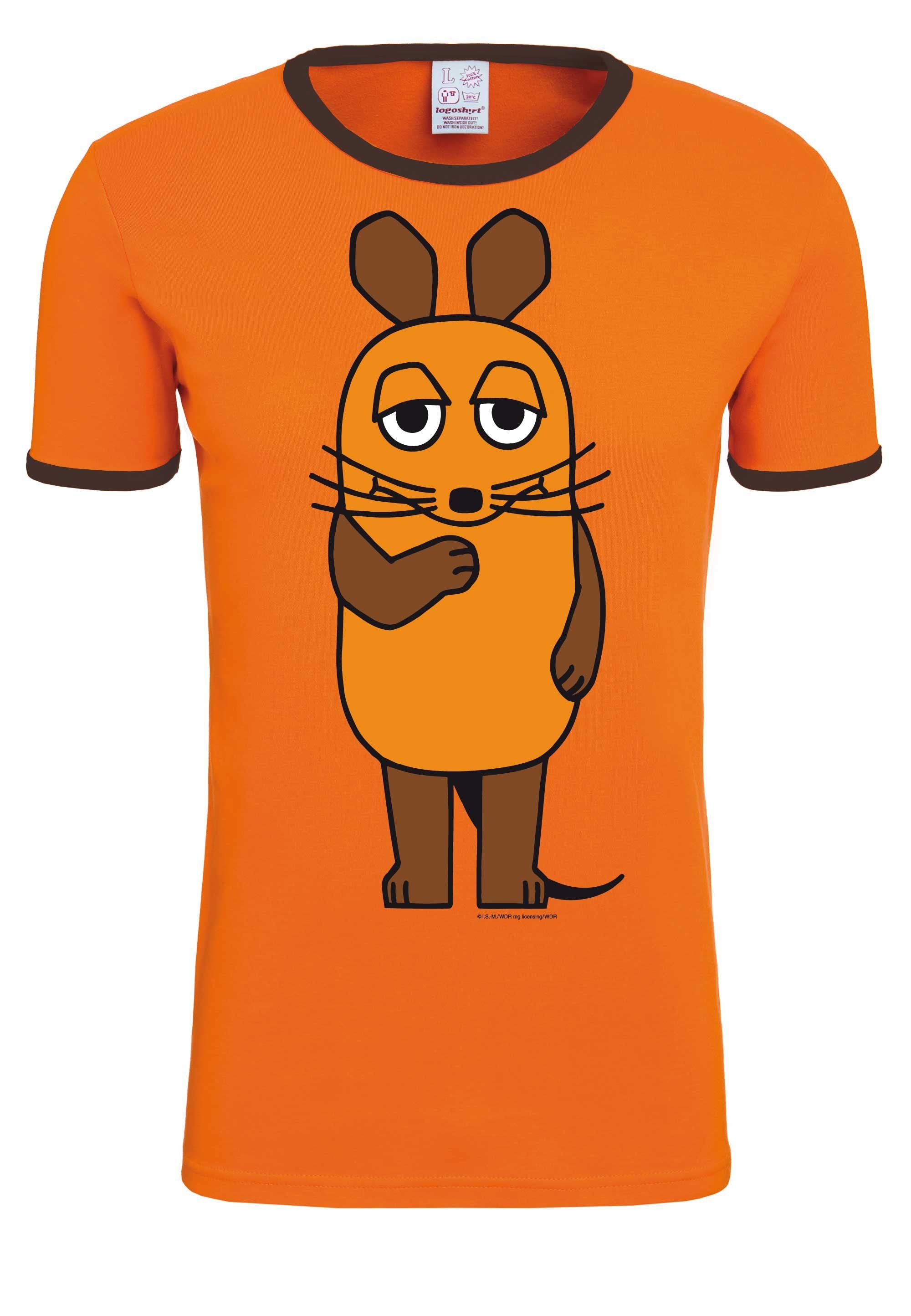 - Die T-Shirt der Maus Print lizenziertem mit Maus LOGOSHIRT Die mit Sendung orange-dunkelbraun