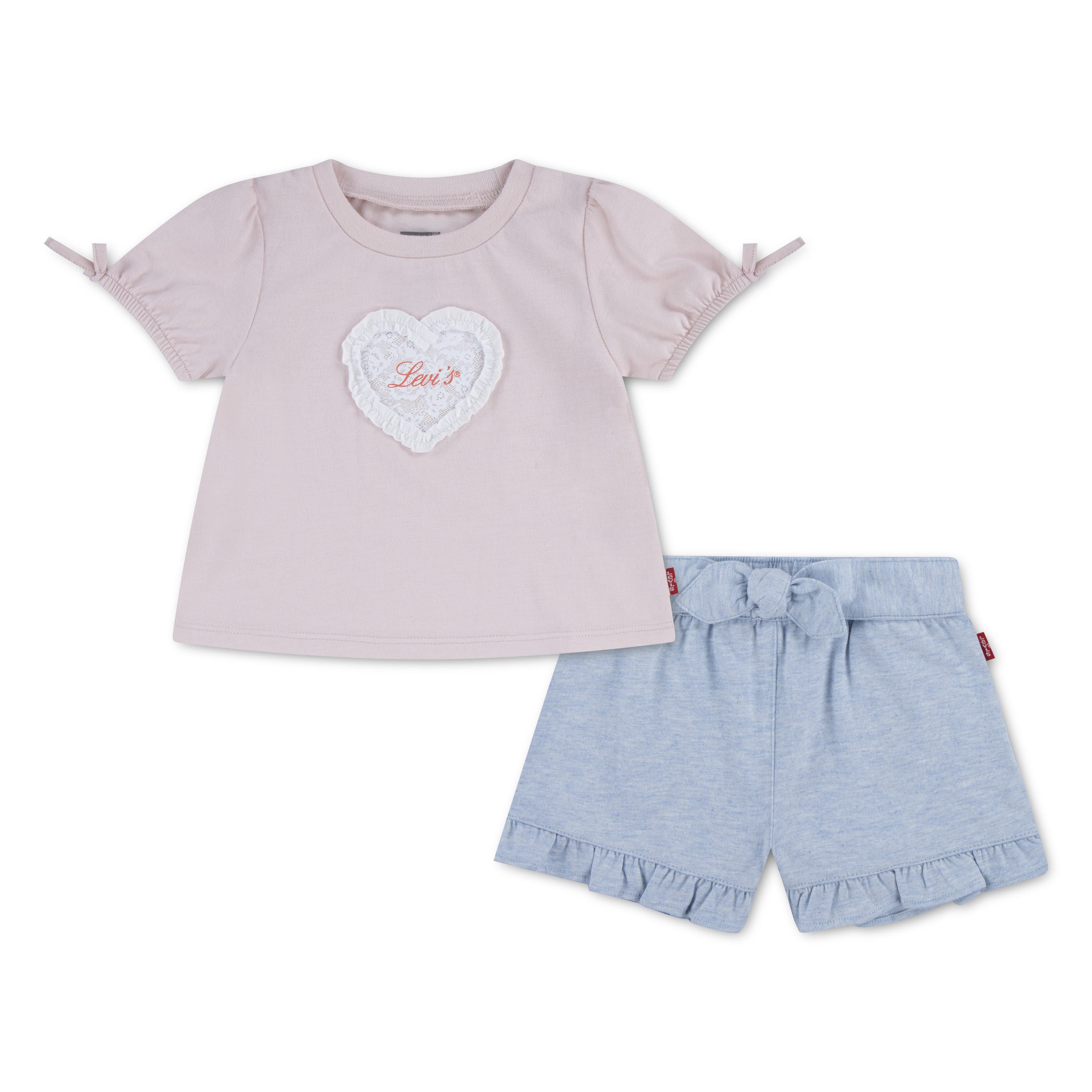 Levi's® Kids T-Shirt & Shorts LVG BOW SLV TEE & BELTED SHORT SET (Set, 2-tlg) mit Herzapplikation, for Girls