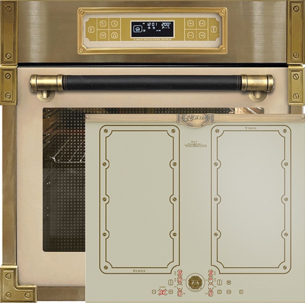 Kaiser Küchengeräte Backofen-Set Retro Einbau Elektro Backofen 11 Betriebsfunktionen+Einbau-Mikrowelle Grill und Heißluft, 25,00 l EH 6726 ElfAD+EM 2545 ElfAD., mit 1-fach-Teleskopauszug