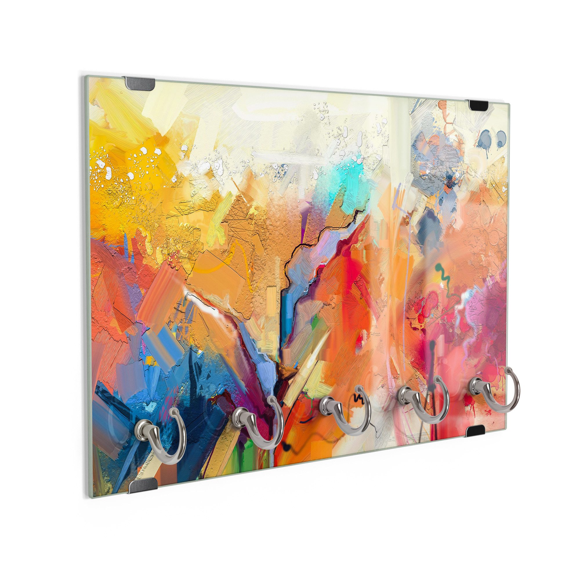 DEQORI Schlüsselbrett 'Farbenreiches Ölgemälde', (1 St), Schlüsselhalter Schlüssel Haken Schlüsselboard modern Schlüsselleiste