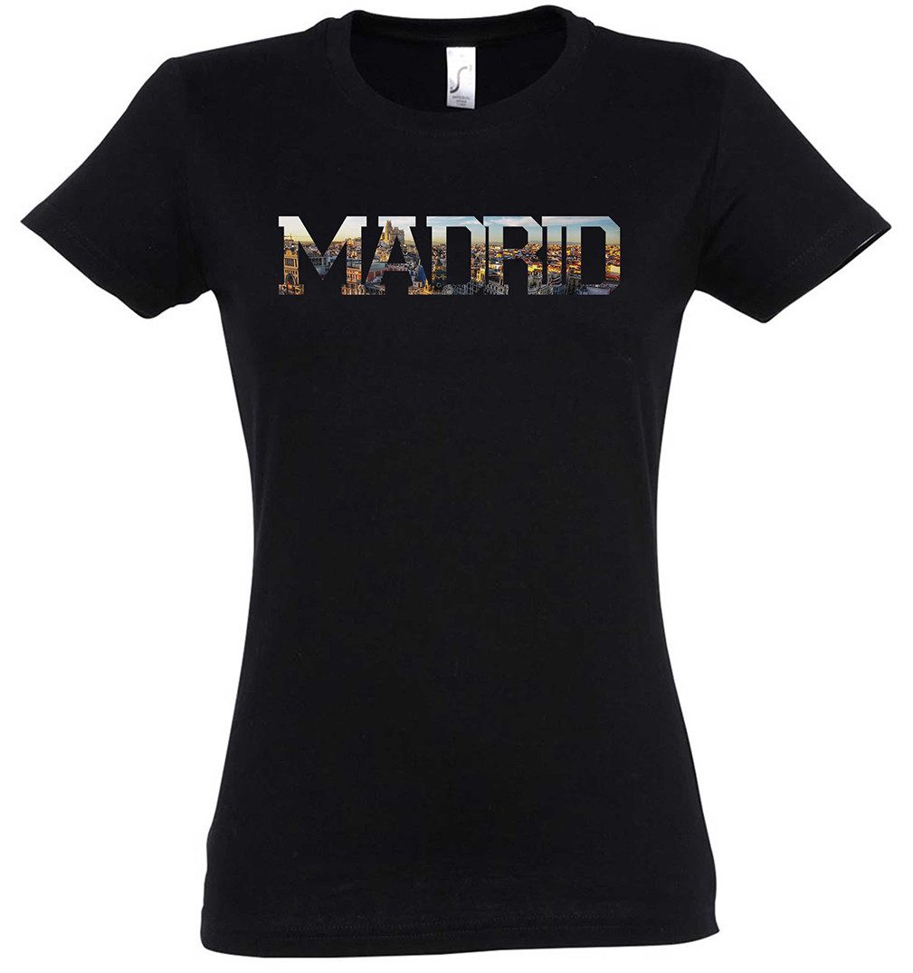 Urban Backwoods Print-Shirt Madrid Damen T-Shirt Skyline Stadt City Spanien Spain España Spagna (1-tlg) Espagne Ville Barcelona Urlaub