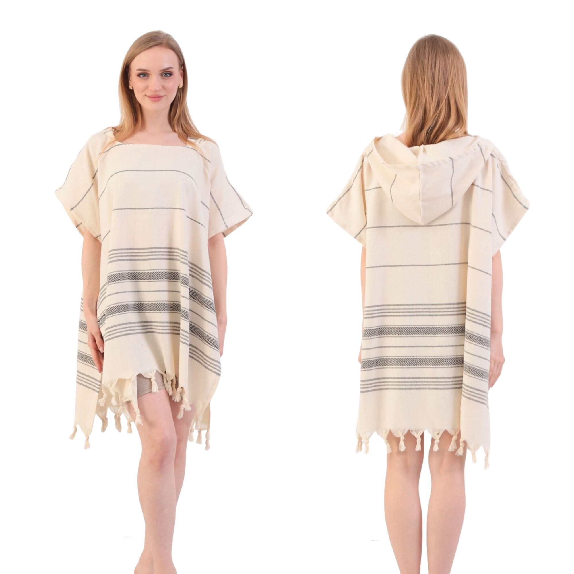 herémood Badeponcho heré Mood Poncho Handtuch aus Baumwolle – Badeponcho Damen & Herren, Kapuze, Klettverschluss, Strandponcho, Camping, Sauna, Reisen, Strand, Umkleidehilfe