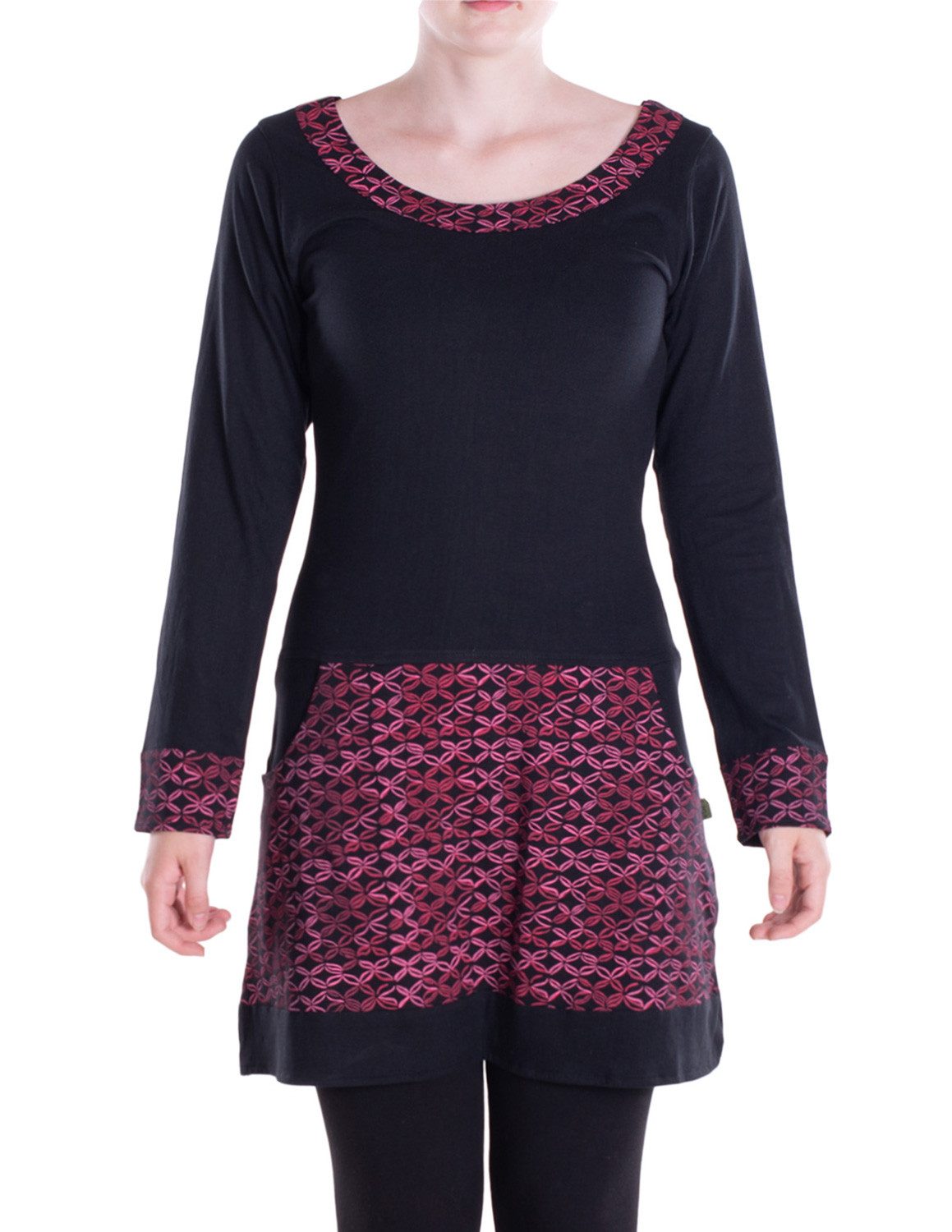 Vishes Langarmshirt Langarmshirt-Kleid Leicht Kurze Damen Kleider Langarm Tunika retro Hippie, Elfen, Boho Style, Alternative Bekleidung
