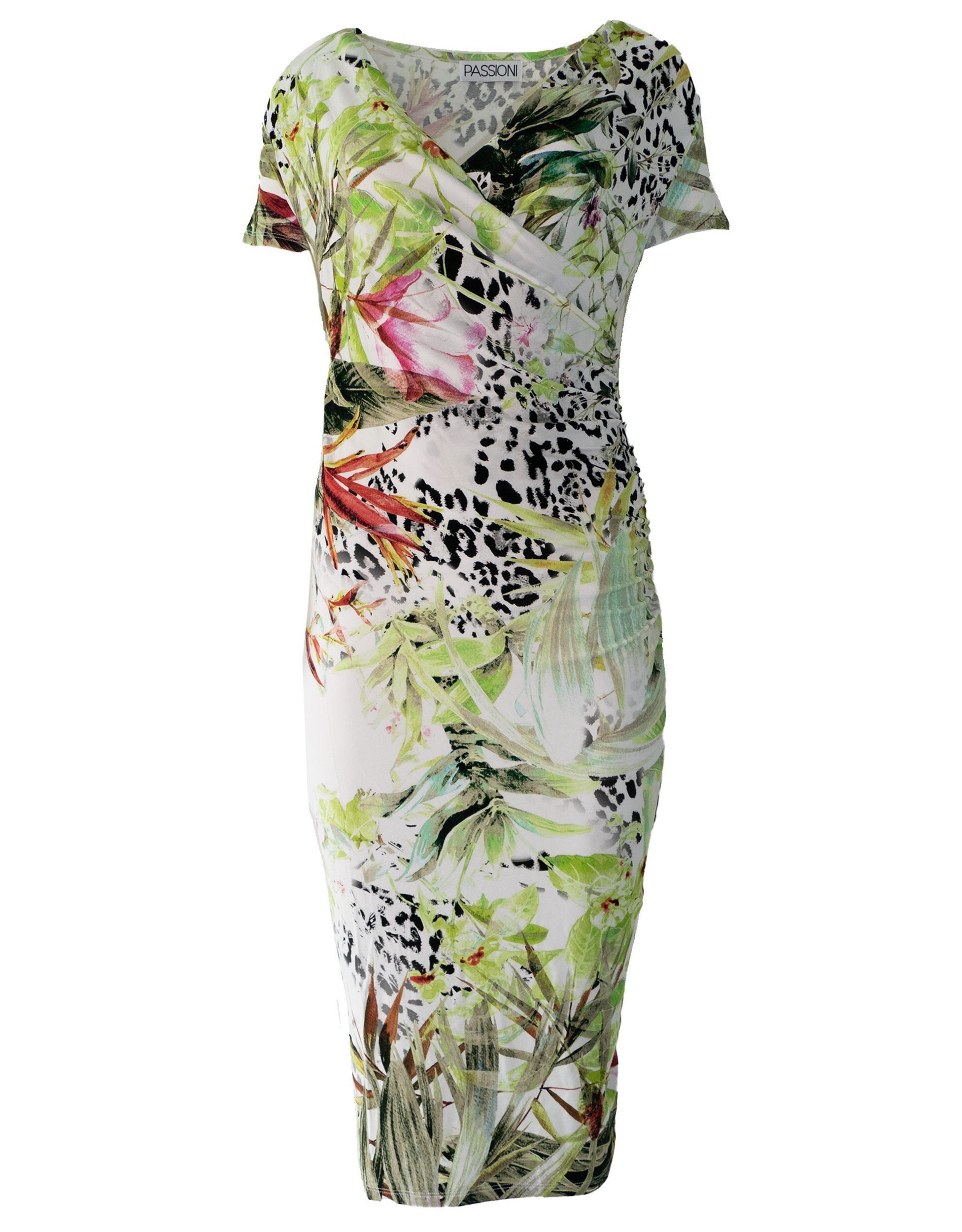 Passioni Wickelkleid mit Blumen und Animalprint mit seitlicher Raffung und bequem zu tragen – Bild 4 von 5