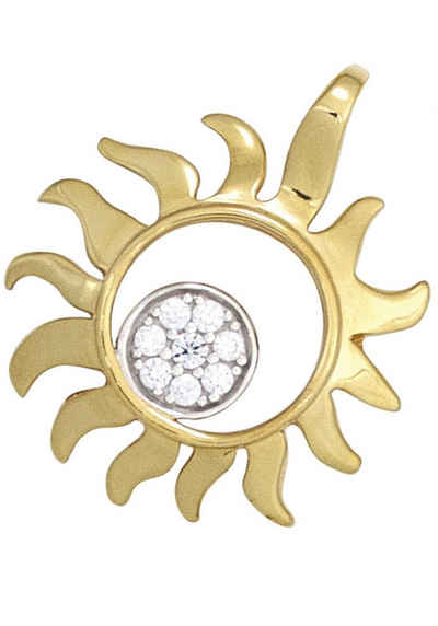 JOBO Sonnenanhänger Anhänger Sonne, 585 Gold bicolor mit 8 Diamanten