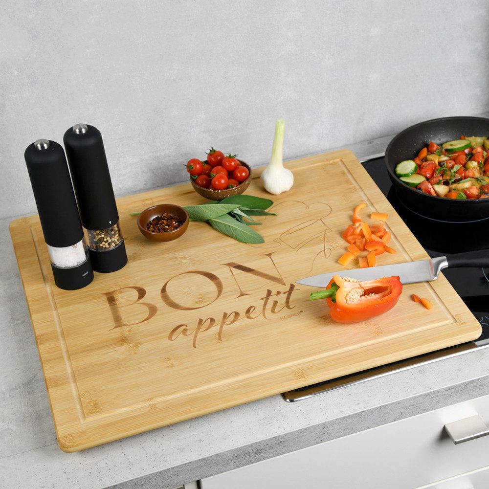 KESPER® Herdblende-/Abdeckplatte Schneidebrett, Bon appetit, Bambus, (1 tlg), mit vier Bambusfüßen