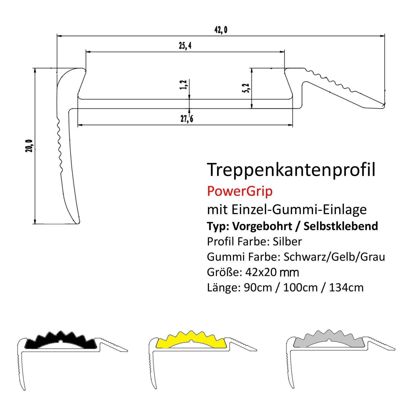 Karat Treppenkantenprofil Power Grip Gummieinlage, verschiedene Farben & Größen, Vorgebohrt