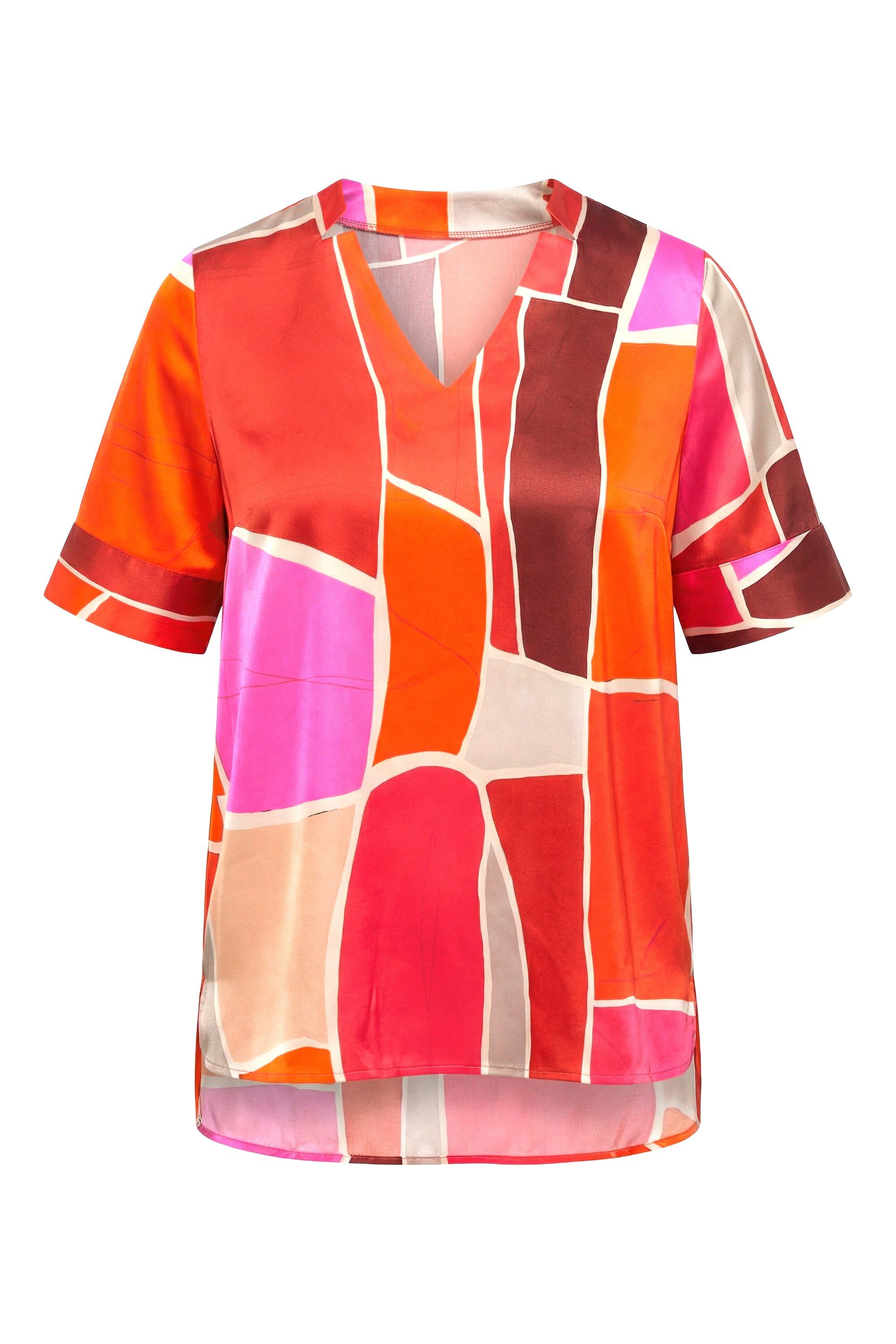 Ulla Popken Spitzenbluse Blusenshirt bedruckt A-Linie V-Ausschnitt Halbarm