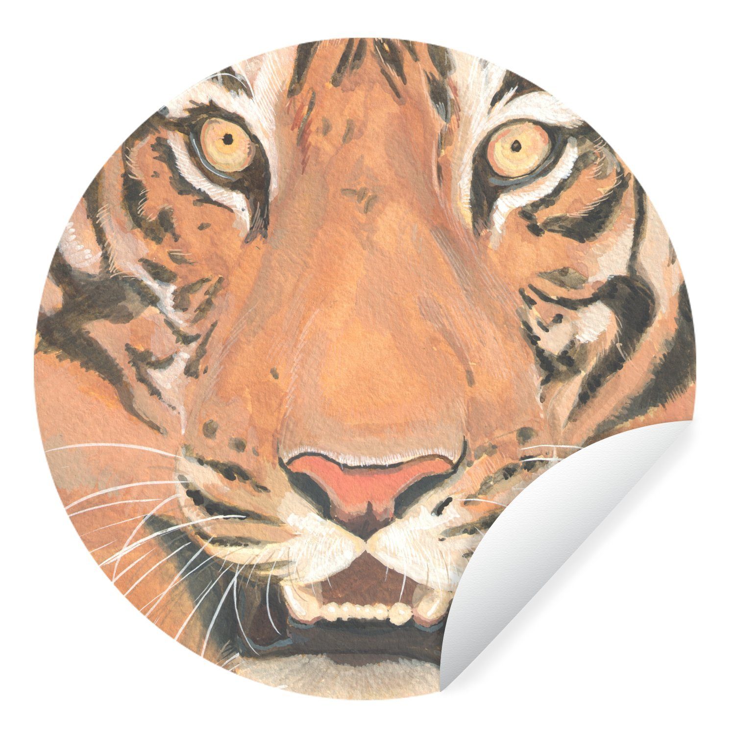 MuchoWow Wandsticker Tiger - Kopf (1 Wohnzimmer Orange Rund, für Tapetenaufkleber, Kinderzimmer, - Tapetenkreis St)