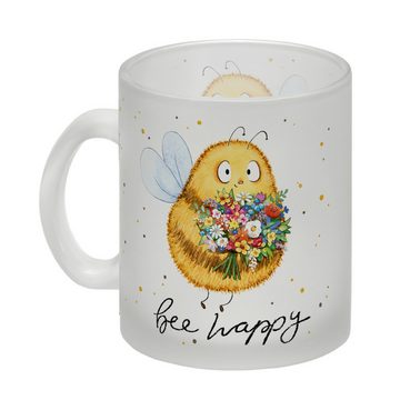 speecheese Tasse Pummel Biene Glas Tasse mit Spruch Bee happy