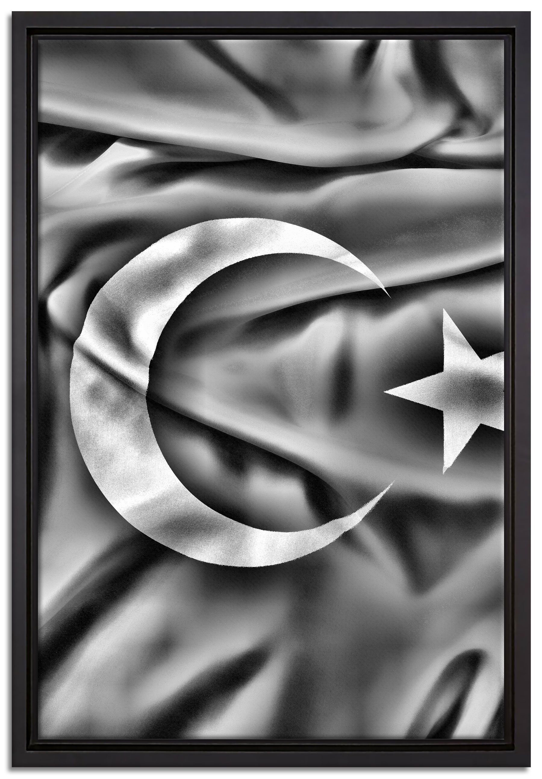 fertig in Flagge, Leinwandbild Schattenfugen-Bilderrahmen Wanddekoration gefasst, Zackenaufhänger inkl. Türkei (1 Leinwandbild flag, Turkey einem Pixxprint bespannt, St),