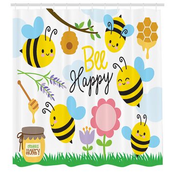 Abakuhaus Duschvorhang Moderner Digitaldruck mit 12 Haken auf Stoff Wasser Resistent Breite 175 cm, Höhe 180 cm, Honey Bee Bee Happy Spring Garden