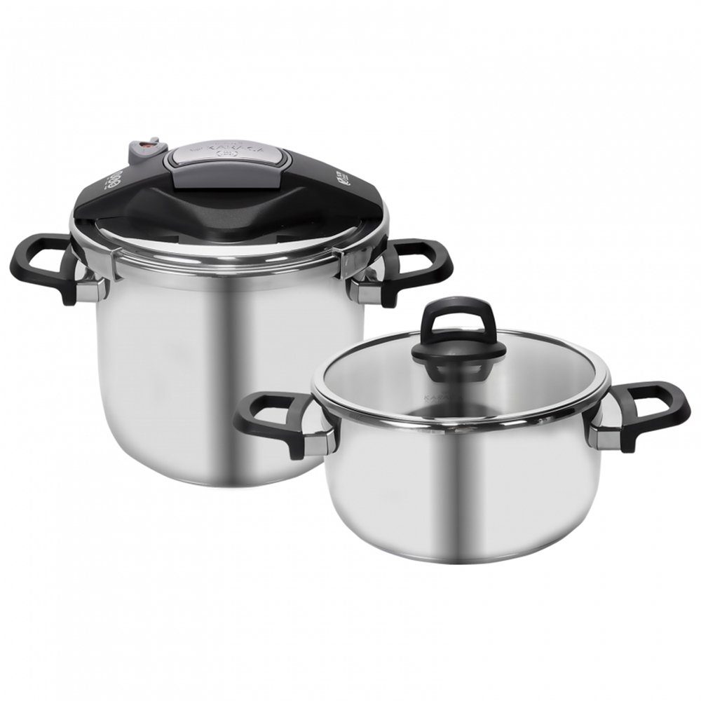 Topf-Set Perfect Gray Induktionsboden Schnellkochtopf Dampf Kasserolle 4+6Liter