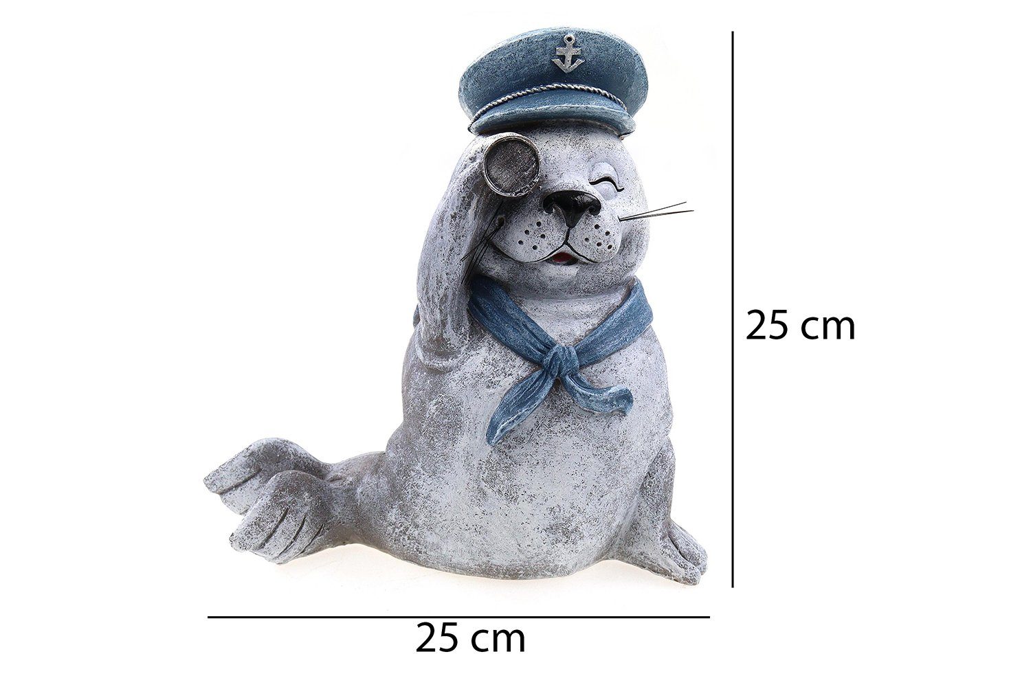 ELLUG Dekofigur Deko-Figur graue Robbe aus Kunststein mit Fernglas und Matrosenmütze