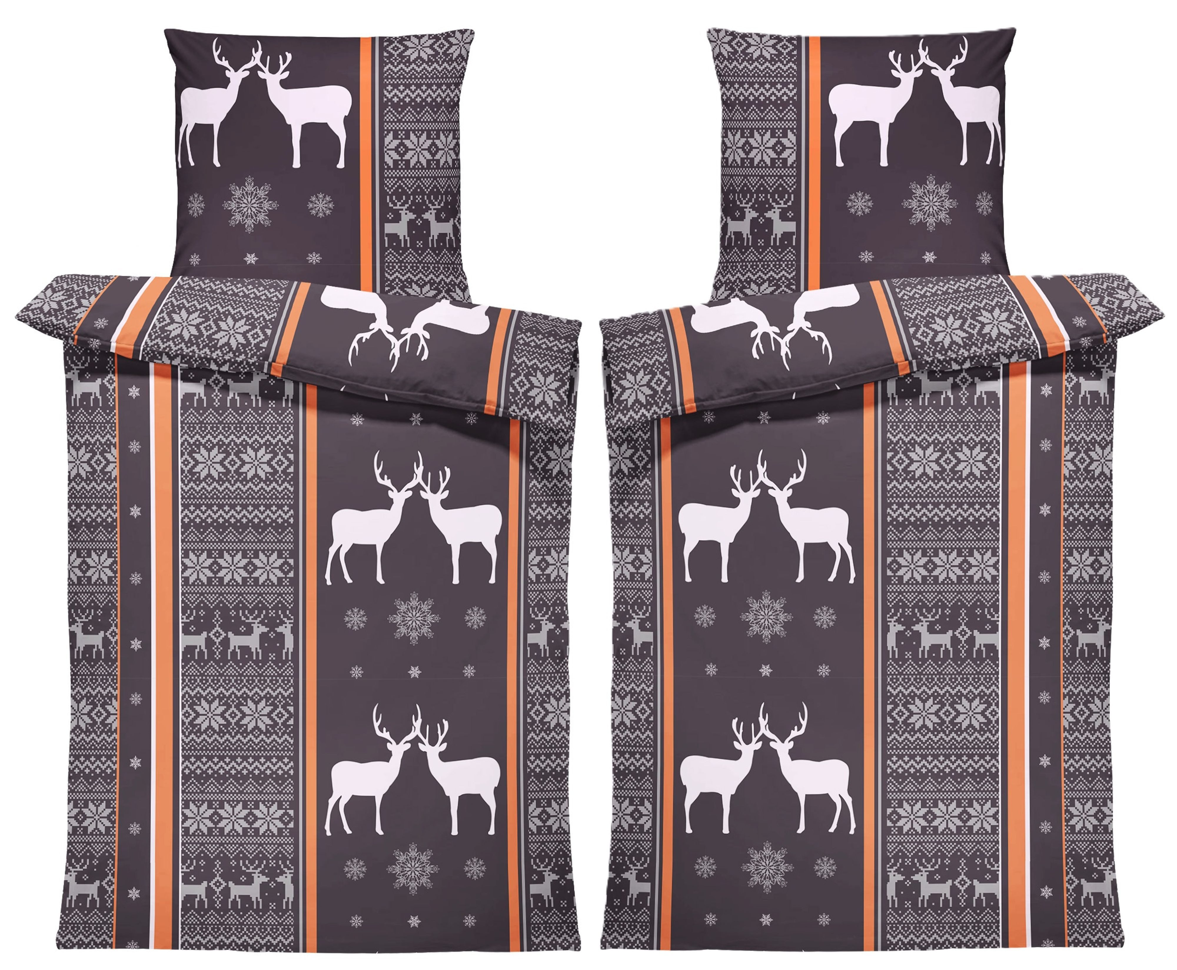 One Home Bettwäsche Rentiere, Biber, 4 teilig, Schneeflocken, kuschelig fla günstig online kaufen