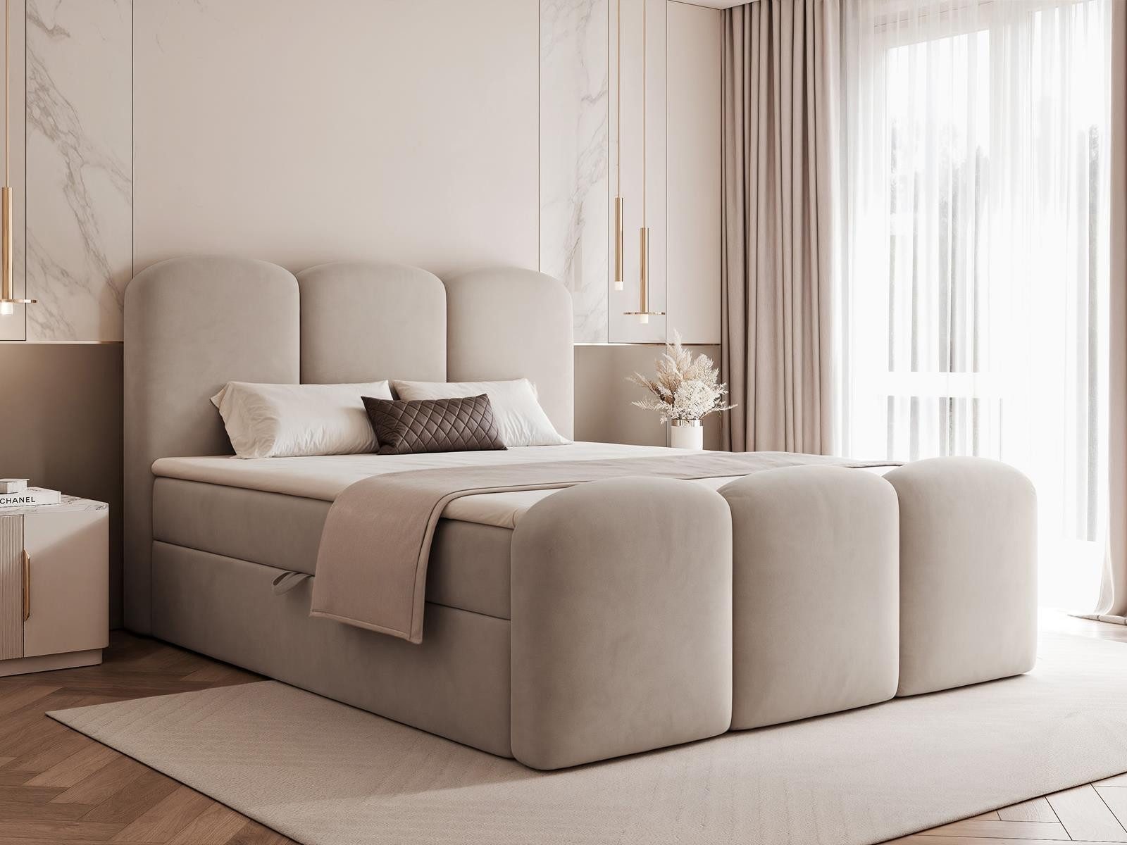 Compleo Boxbett Wolkenbett mit Stauraum & hohem Schlafkomfort, MADE IN EU, Doppelbett gepolstertes Kopfteil mit Bettkasten