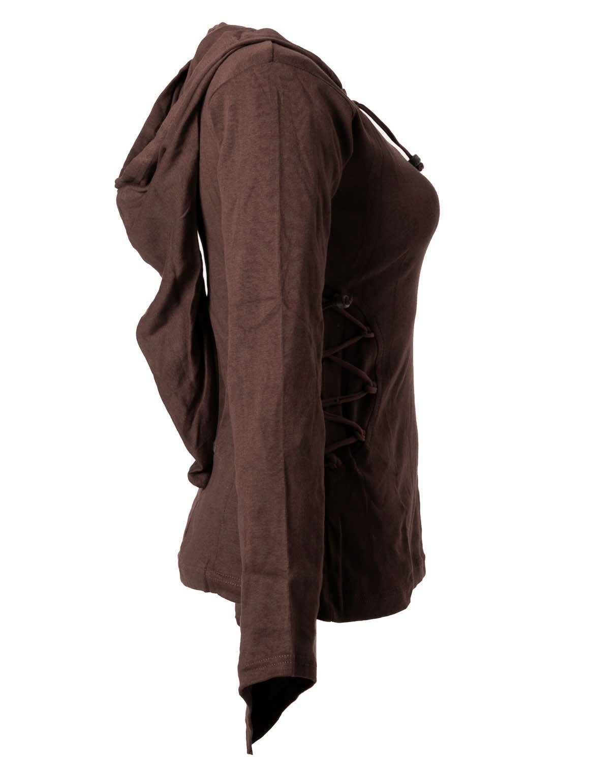 Vishes Kapuzenshirt Elfenshirt Zipfelkapuze Ethno, Gothik Hoody, Style zum Bändern Schnüren und braun