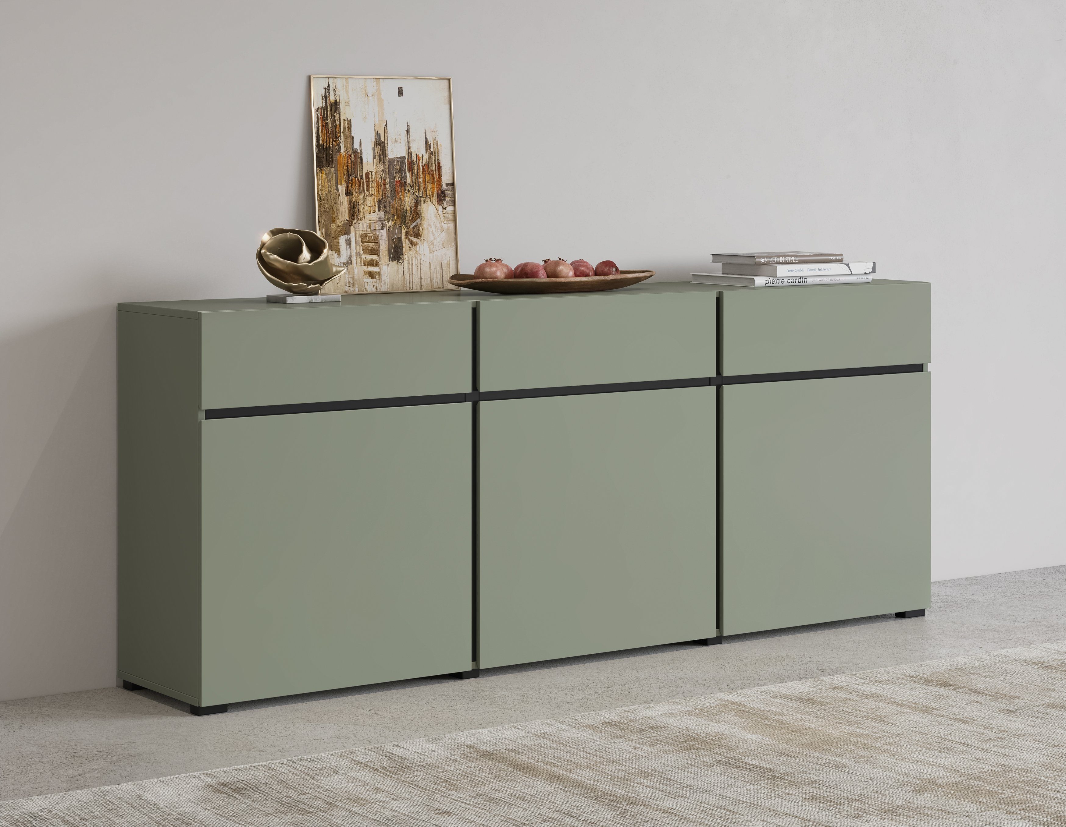 INOSIGN Sideboard Cross,Breite 180 cm, moderne grifflose Kommode,3 Türen/3 Schubkästen, Schubladenschrank mit viel Stauraum, Einlegeböden verstellbar