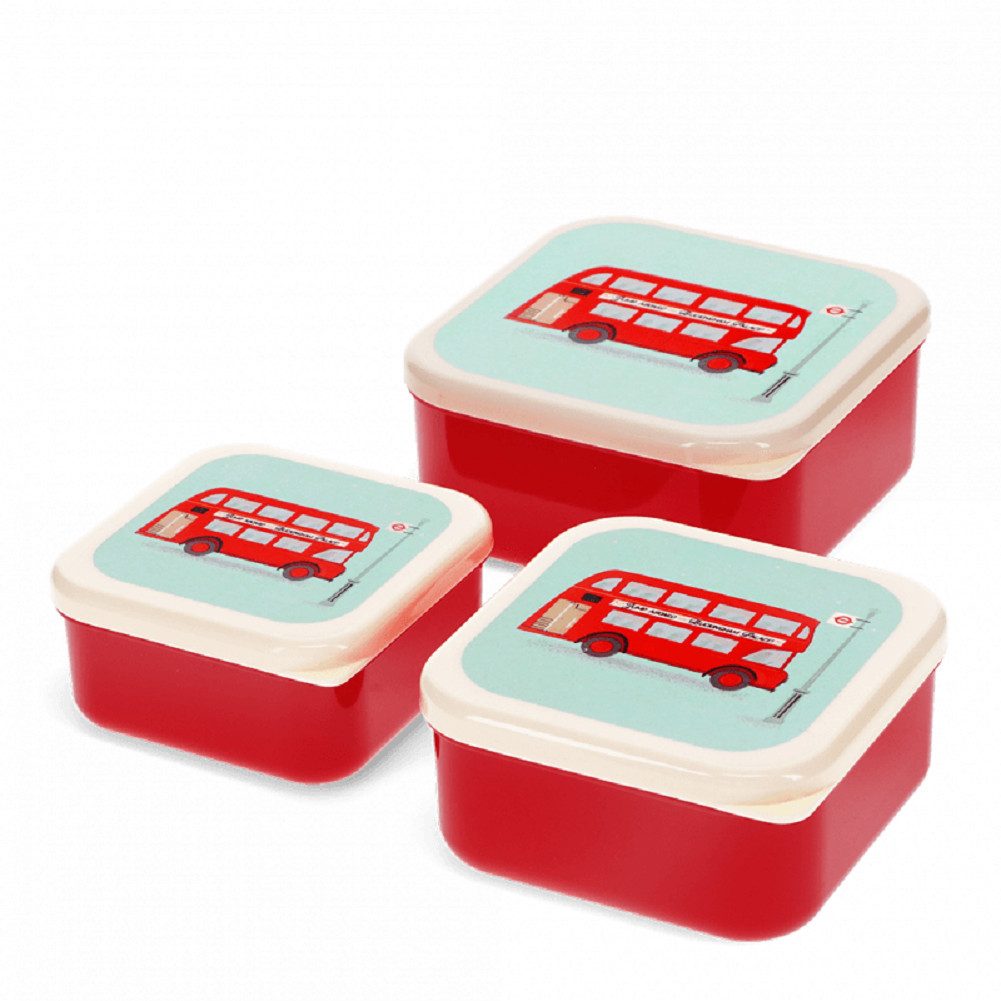 Rex London Lunchbox Snack Box 3er-Set London Routemaster Bus Doppeldecker, Kunststoff, BPA frei, (Set, 3-tlg., ca. 11,5 x 11,5 x 5,5 cm (große Box), jede Box passt genau in den größeren Behälter