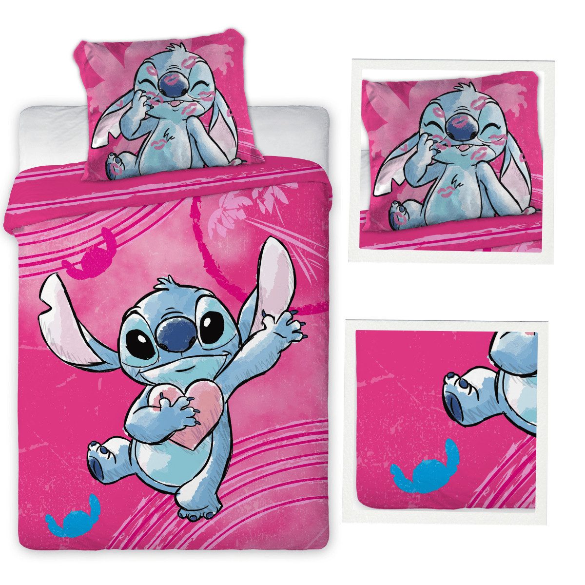 Disney Baby Babybettwäsche Disney Lilo & Stitch Babybettwäsche 100x135 cm Pinker Wende-Bettbezug, Renforce, 2 teilig, Wendbar mit 2 Motiven