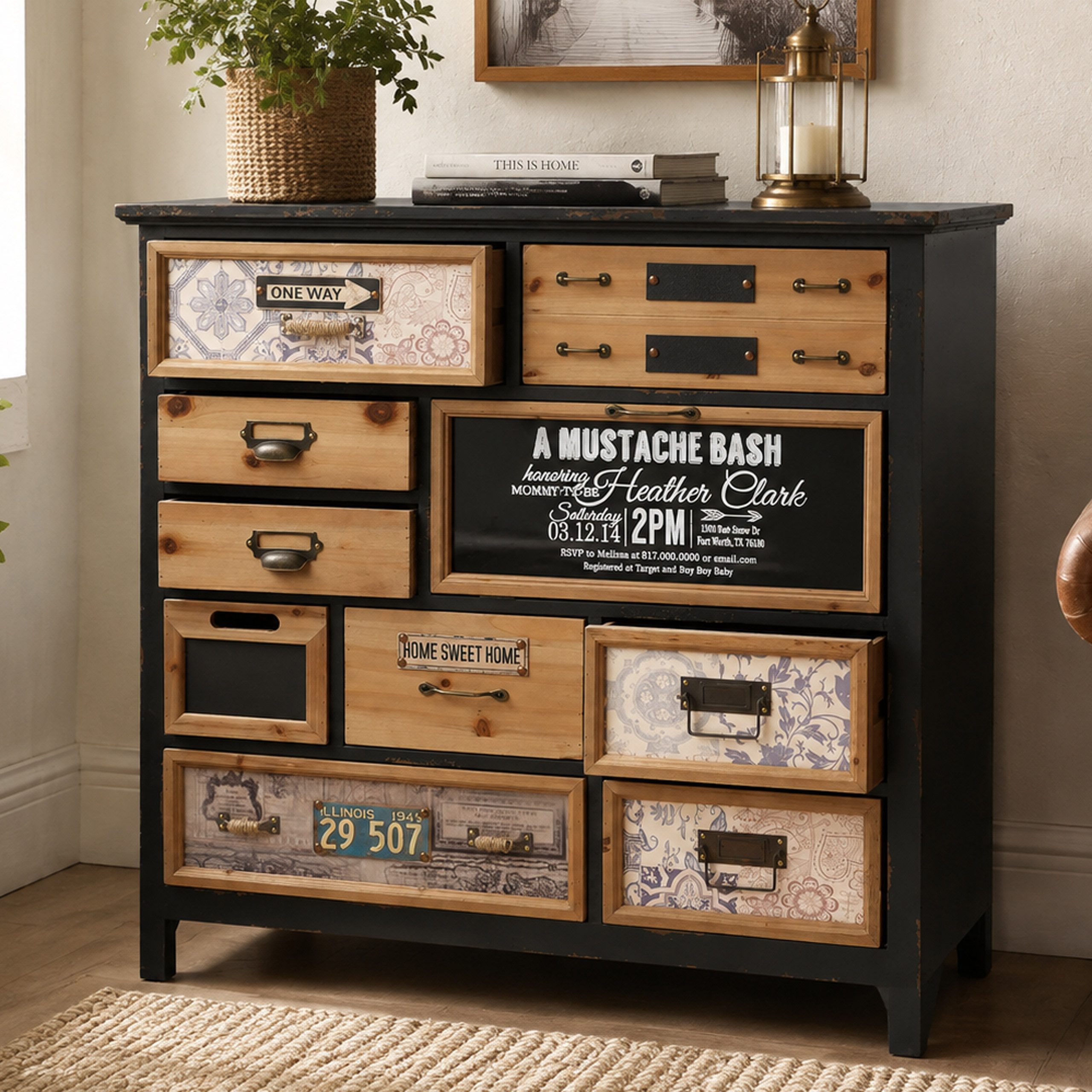 MCW Apothekerschrank MCW-A43-90x90 9 Schubladen, Inkl. Bodenschoner aus Kunststoff, Shabby-Look