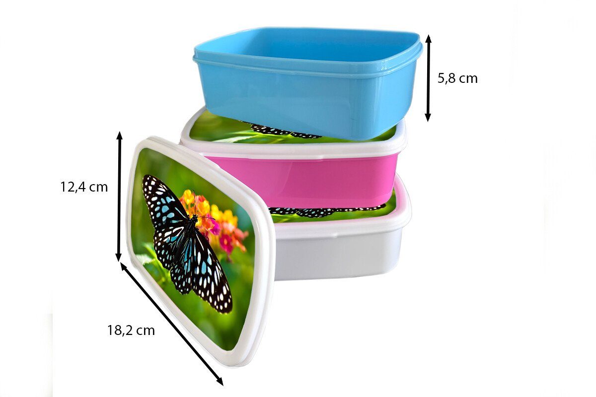 MuchoWow Lunchbox Blauer Tigerfalter, Kunststoff, für rosa Kunststoff Brotdose Mädchen, (2-tlg), Kinder, Brotbox Snackbox, Erwachsene