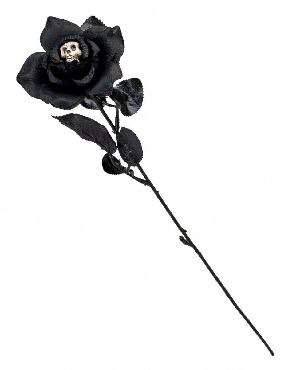 Dekofigur Schwarze Gothic Rose mit Totenkopf in der Blüte