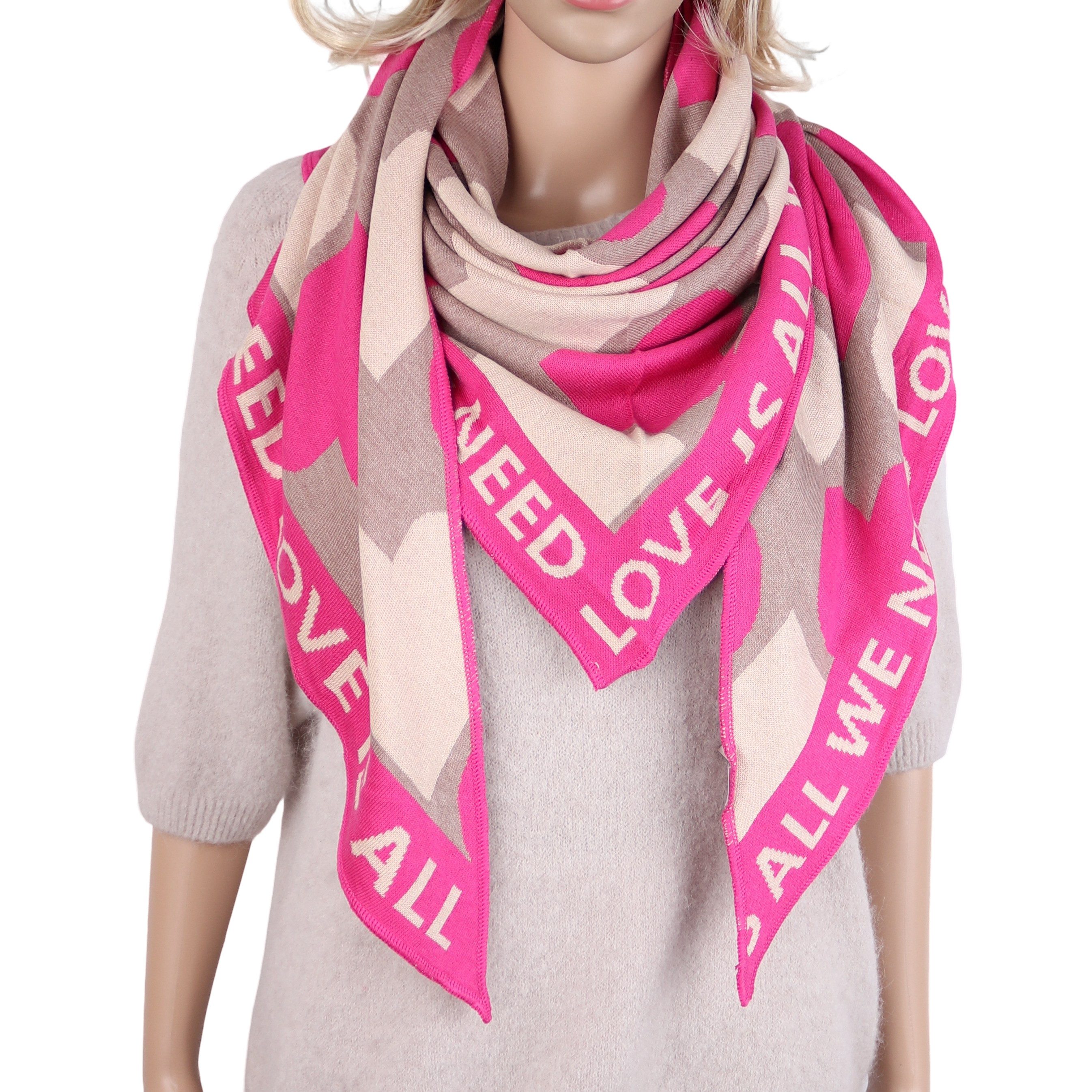 MIRROSI Dreieckstuch Damen Dreieckschal 86x170 cm, Love is All We Need, (Neue Kollektion Herbst/Winter 2026), weicher Viskose-Woll-Mix, Herzmuster, warmes Dreieckstuch