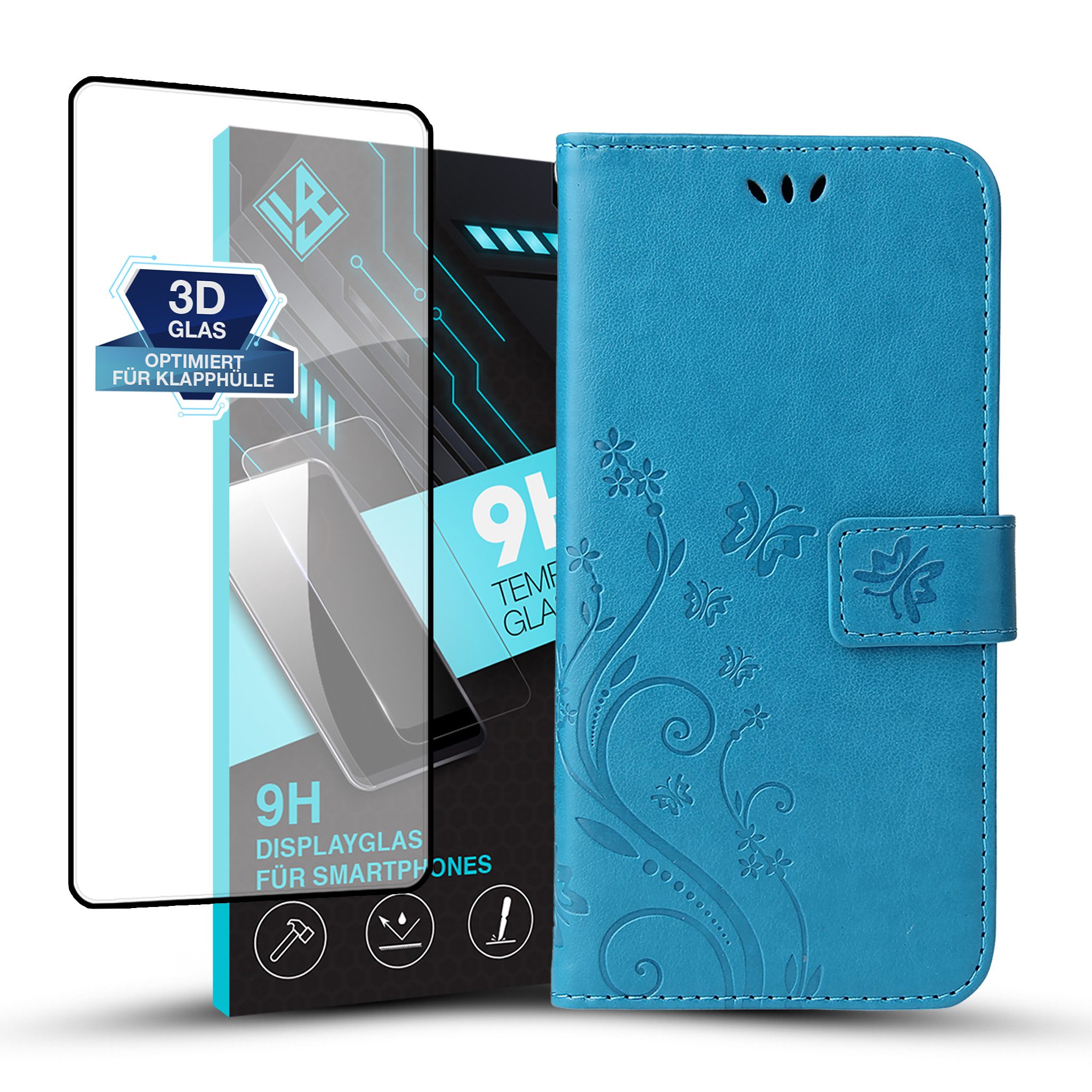 Tec-Expert Handyhülle Cover Tasche Hülle für Samsung Galaxy S24 Ultra 6.8 Zoll, 6.8", Klapphülle Case mit Kartenfach, Motiv Blumen, mit Schutzglas