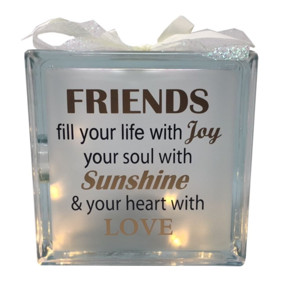 MystiCalls LED-Dekofigur Glasbaustein Friends Glas Bild Bilderrahmen Freunde mit LED Geschenk (1 St), Integrierte Lichterkette