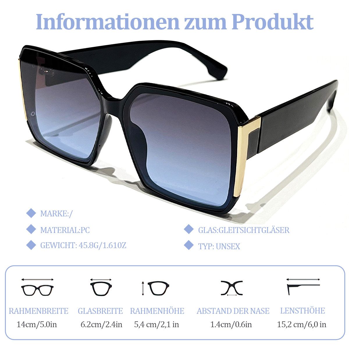 RWEUOQ Sonnenbrille Quadratische Sonnenbrille mit Farbverlauf, günstig online kaufen