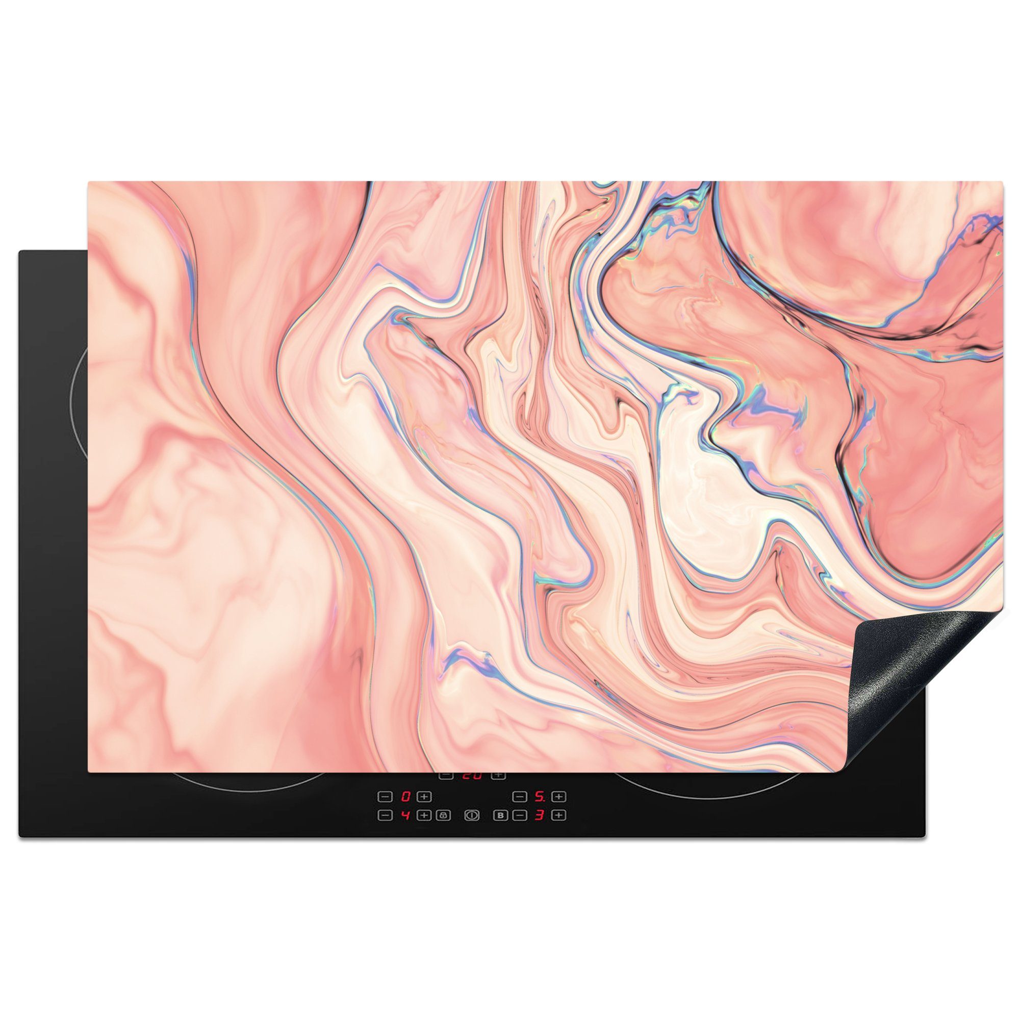 MuchoWow Herdblende-/Abdeckplatte Marmor - Pastell - Rosa - Blau - Marmoroptik - Abstrakt, Vinyl, (1 tlg), 81x52 cm, Induktionskochfeld Schutz für die küche, Ceranfeldabdeckung