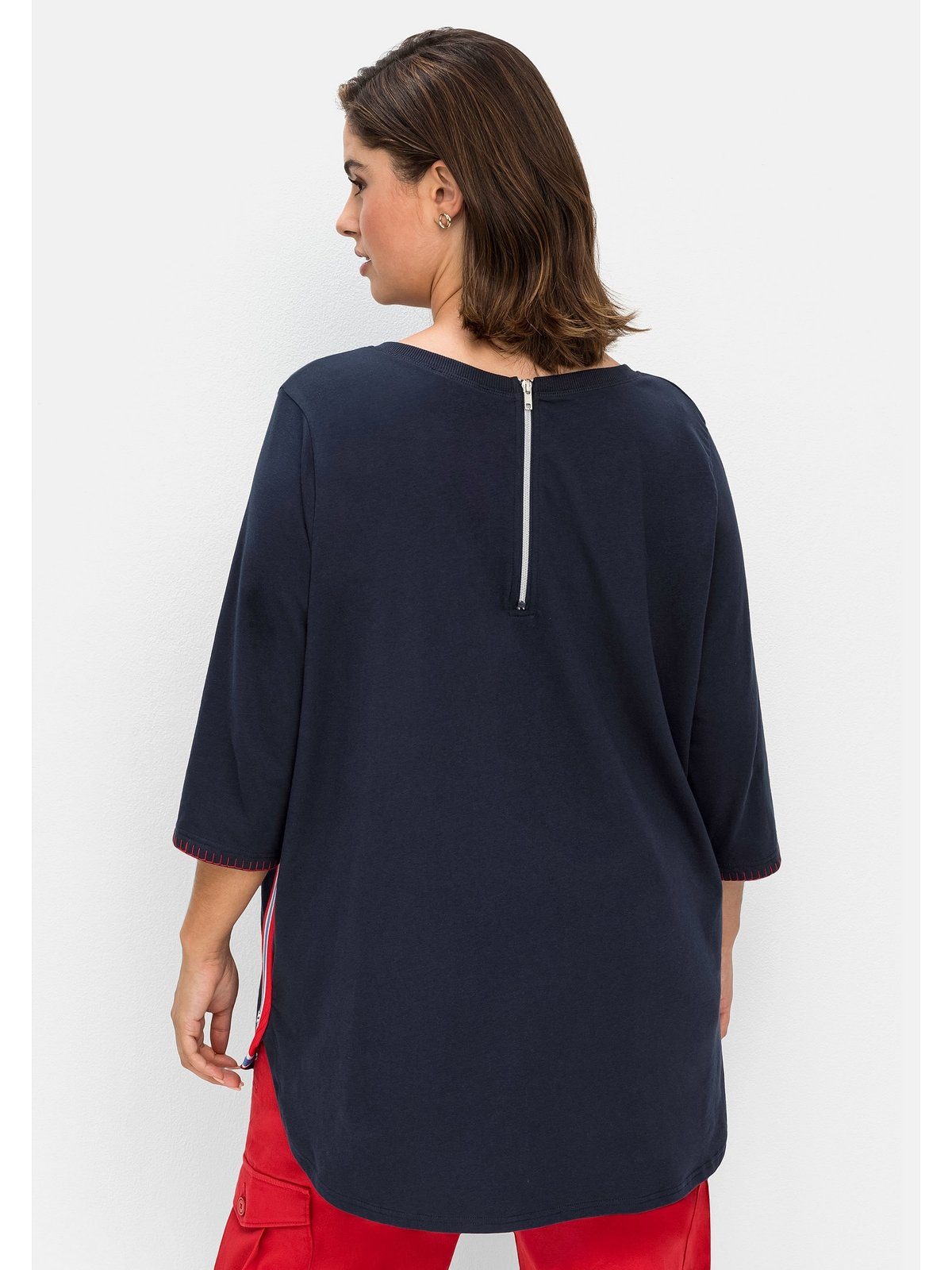 mit Größen Galonstreifen Große Longshirt seitlich Sheego