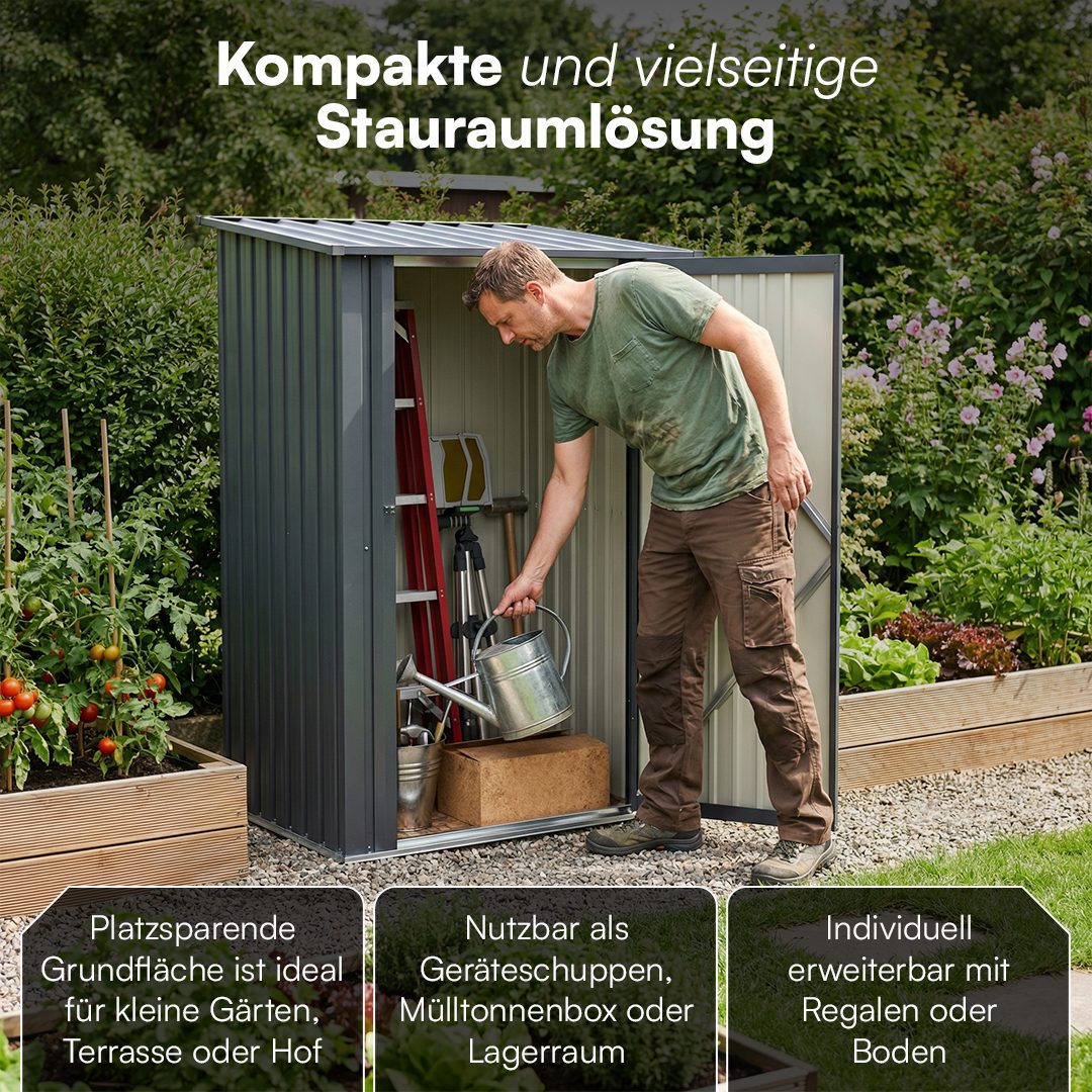 STEELSØN Gerätehaus Timir aus Metall mit Pultdach, BxT: 100x103 cm, Geräteschuppen in Anthrazit, Gartenhaus wetterfest