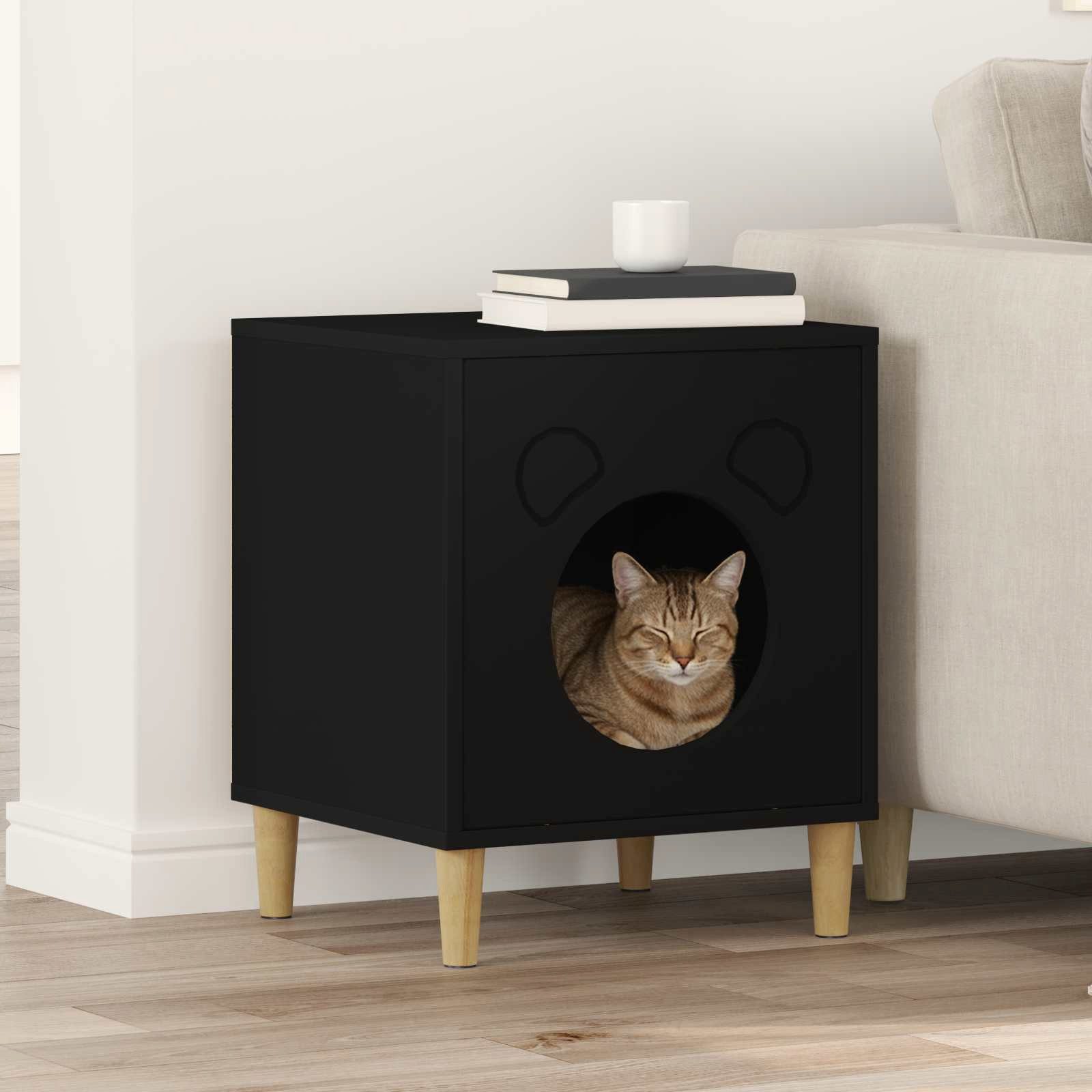 vidaXL Tierkorb 42,5 x 40 x 53 cm Katzenhaus Schwarz 42,5x40x53 cm Spanplatte