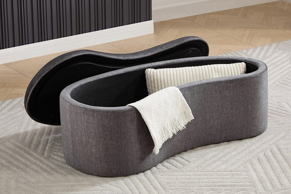 riess-ambiente Sitzbank ELEMENTAL 120cm graphit grau – Samt, mit Stauraum, organische Form (Einzelartikel, 1-St), Extravagante Sitzbank - ideal für Wohn- und Schlafzimmer oder Flur