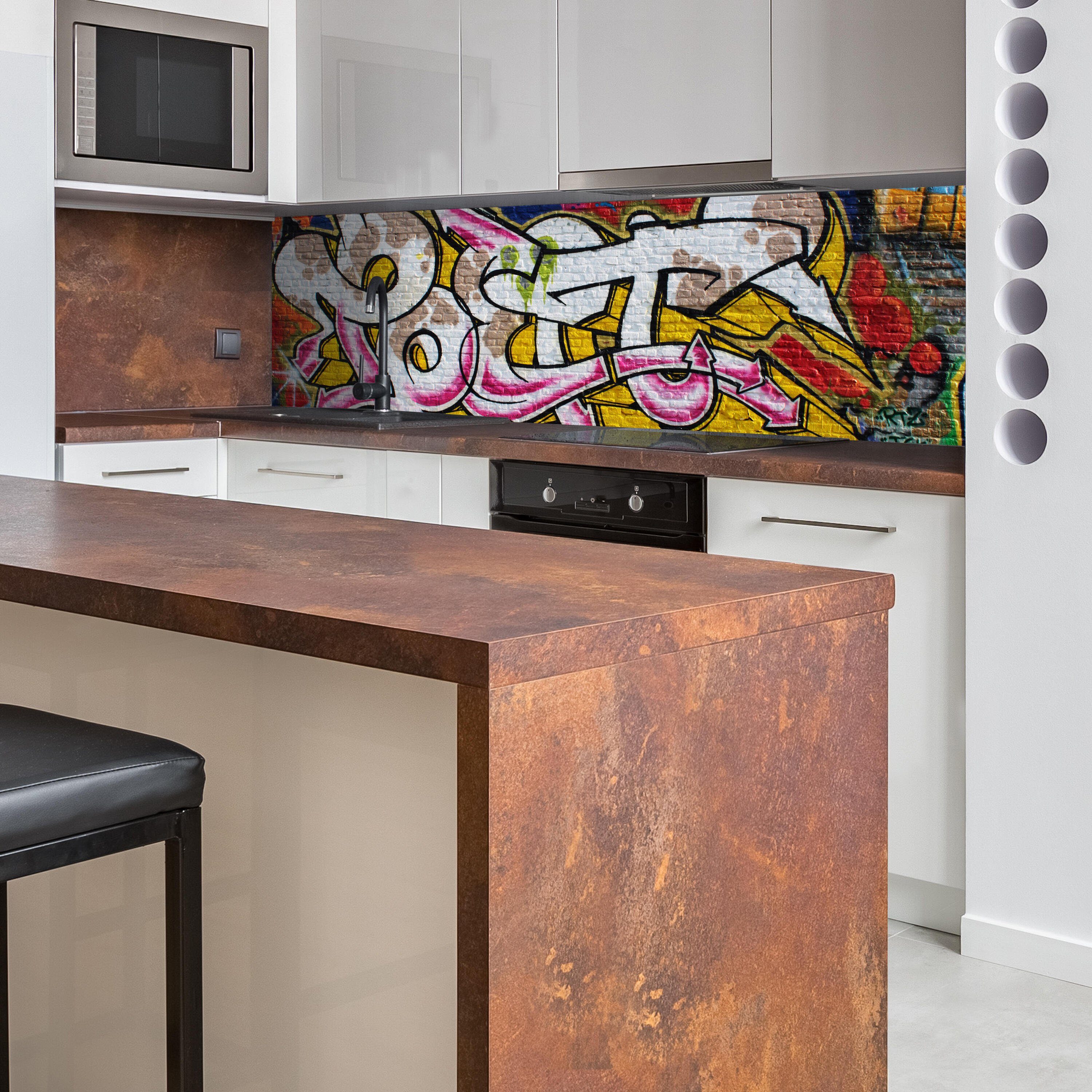 wandmotiv24 Küchenrückwand Graffiti (1-tlg), in versch. Poet, Premium Hartschaum Nischenrückwand Größen