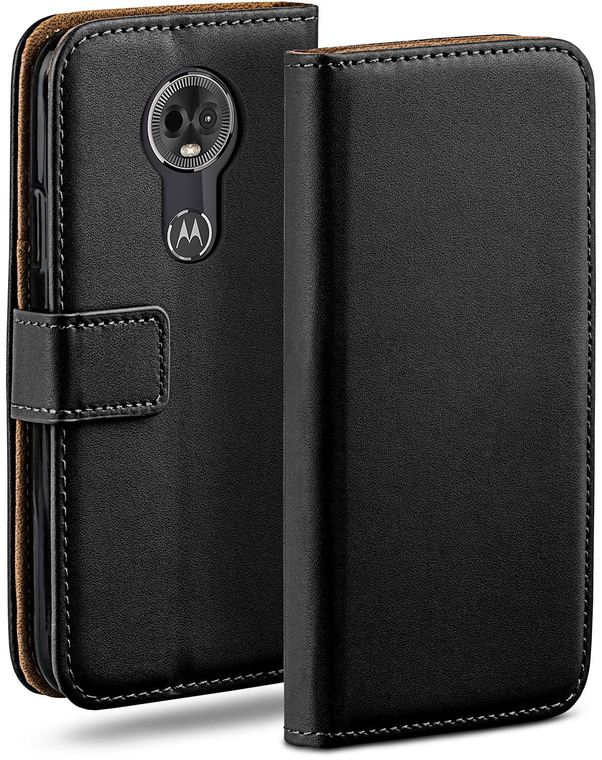 moex Handyhülle für Motorola Moto E5 Plus Hülle Klappbar Book Case Schwarz 6 Zoll, Klapphülle Kartenfach Flip Cover Handytasche Leder Optik Schutzhülle