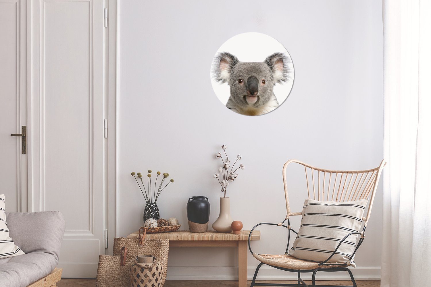 MuchoWow Wandsticker Wohnzimmer Weiß Tapetenaufkleber, Kinderzimmer, für Rund, - Koala Tapetenkreis - Tiere (1 St),