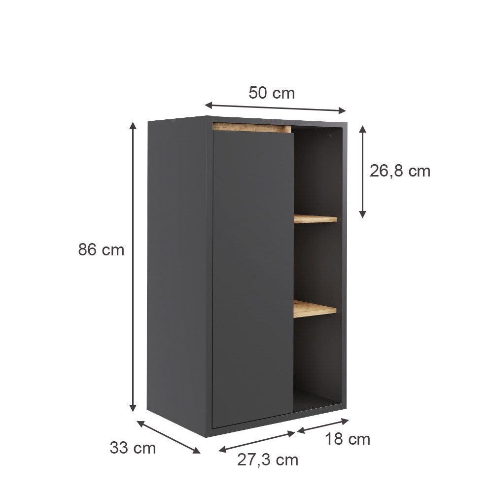 Vicco Midischrank Viola, Grau/Artisan, 50 x 86 cm mit offenen Regalen günstig online kaufen