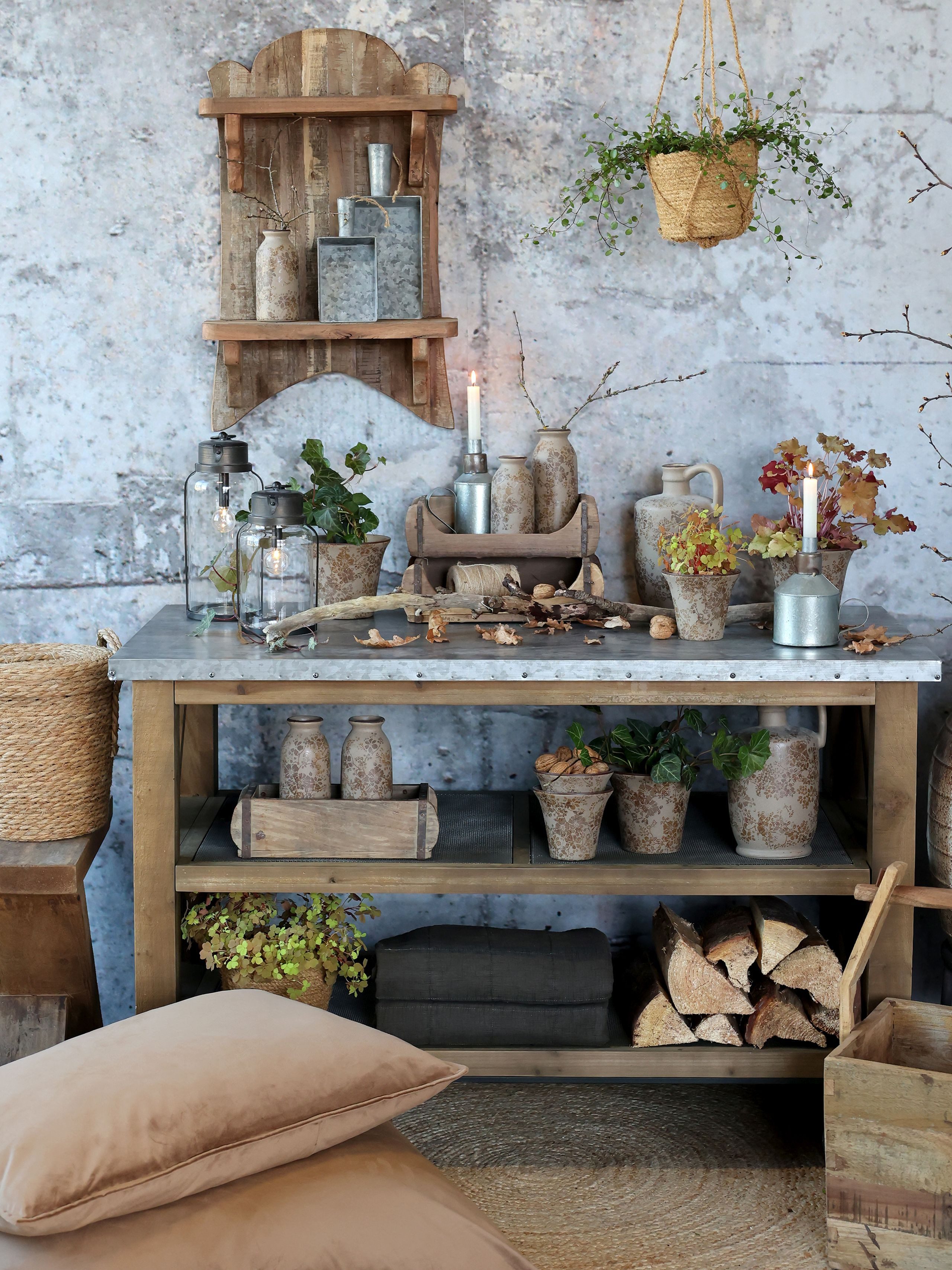 Chic Antique Anrichte Vintage Anrichtetisch Gaspard Tannenholz Zinkplatte